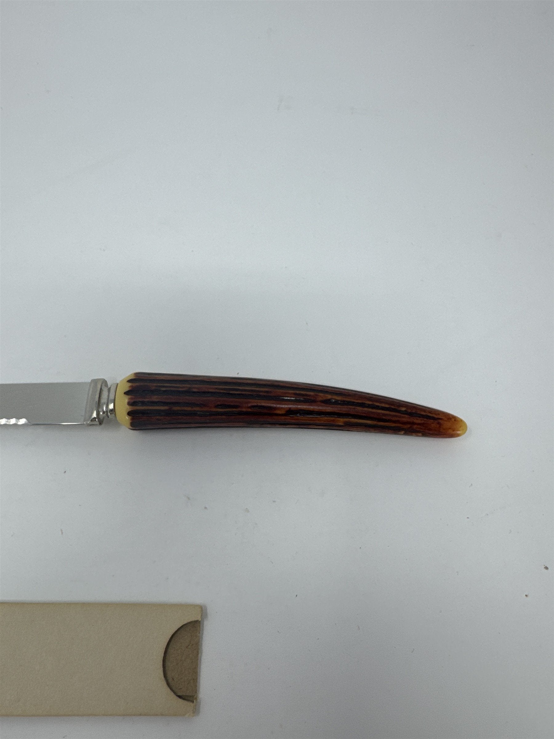 Lifetime Cutlery Steak Knife 8.5" Serrated Stainless Faux Stag Horn Worn Handled