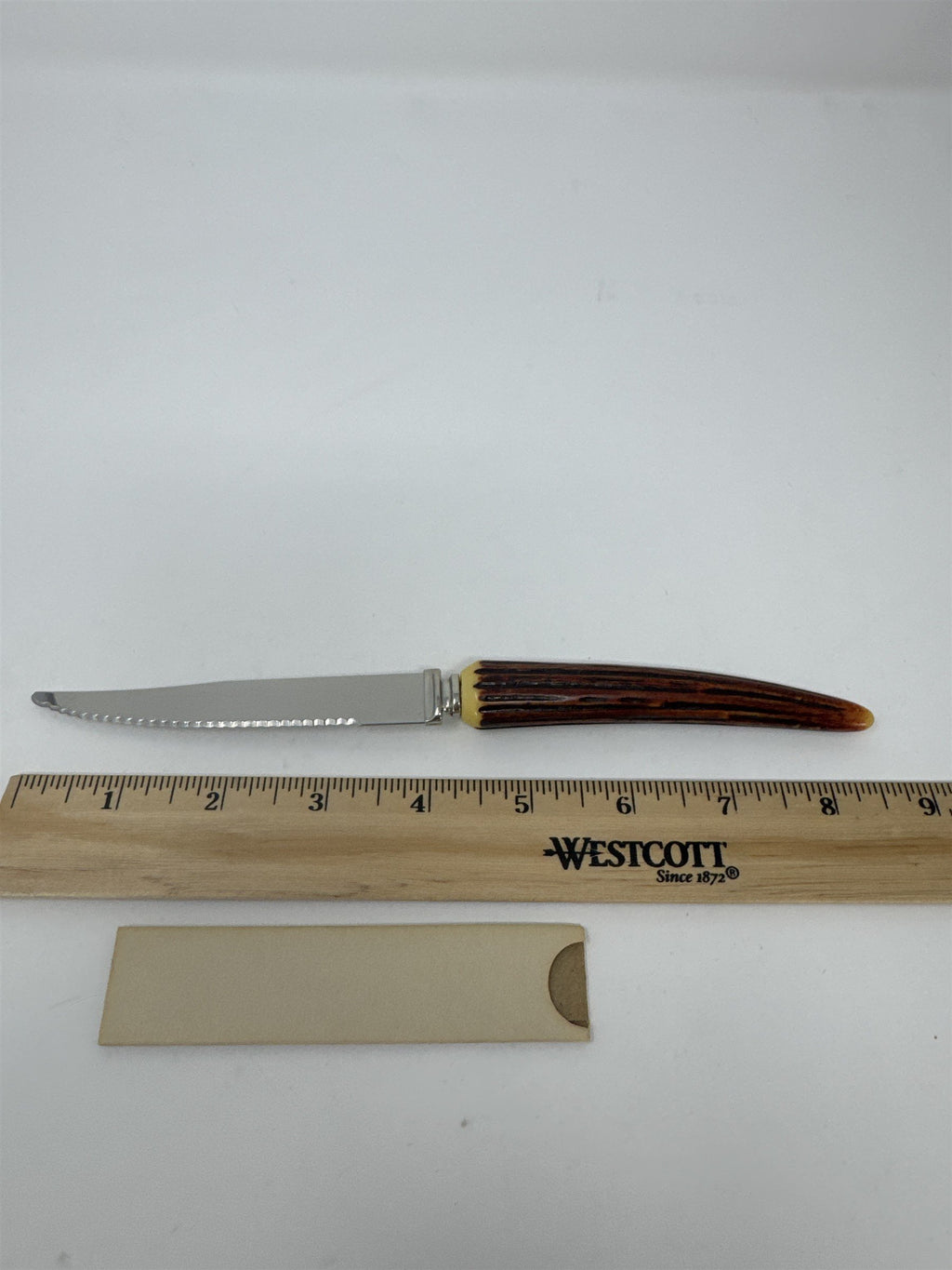 Lifetime Cutlery Steak Knife 8.5" Serrated Stainless Faux Stag Horn Worn Handled