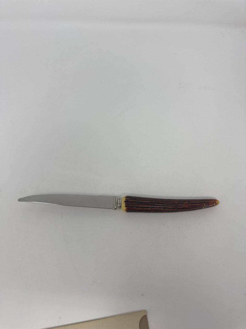 Lifetime Cutlery Steak Knife 8.5" Serrated Stainless Faux Stag Horn Worn Handled