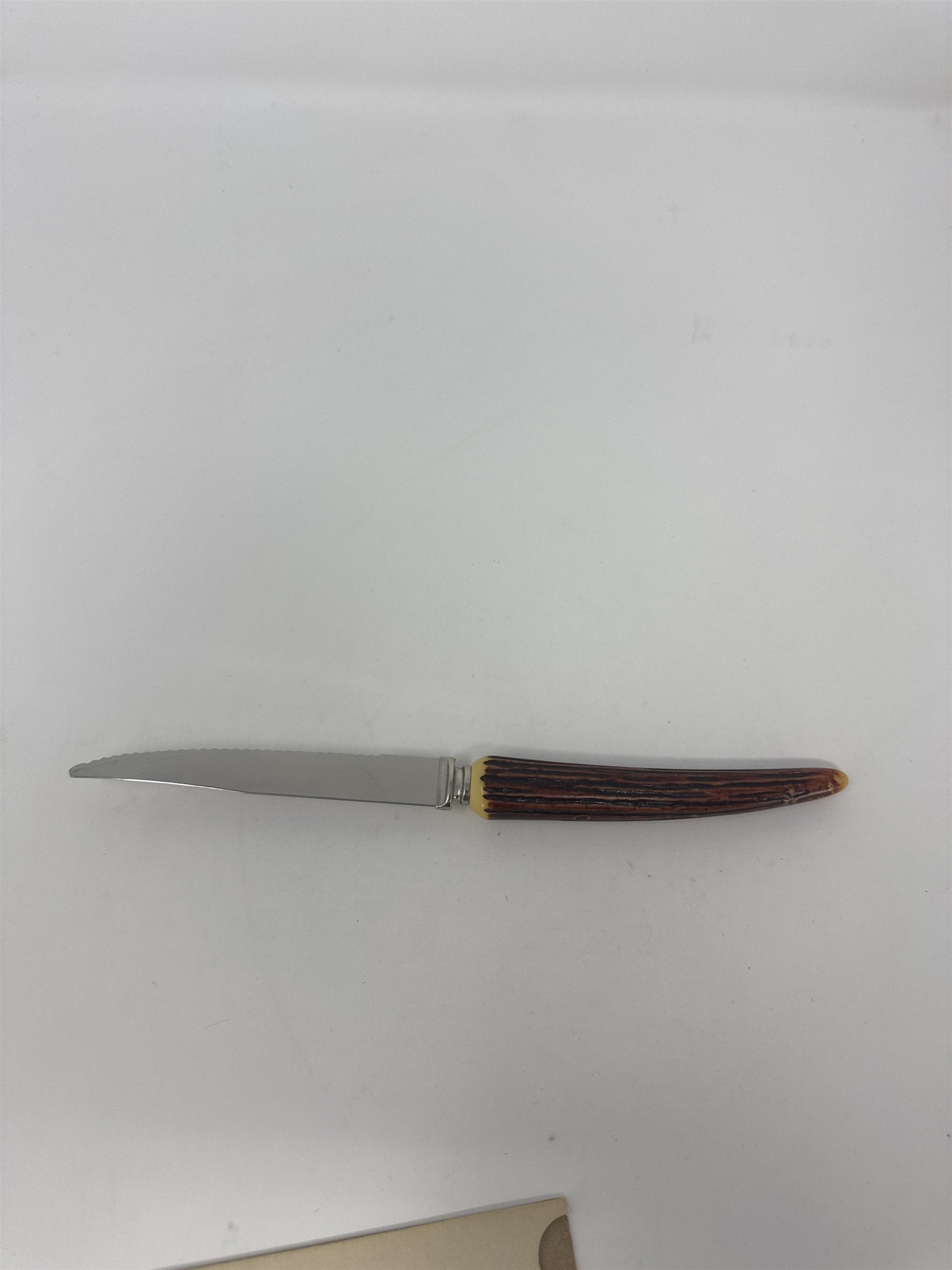 Lifetime Cutlery Steak Knife 8.5" Serrated Stainless Faux Stag Horn Worn Handled
