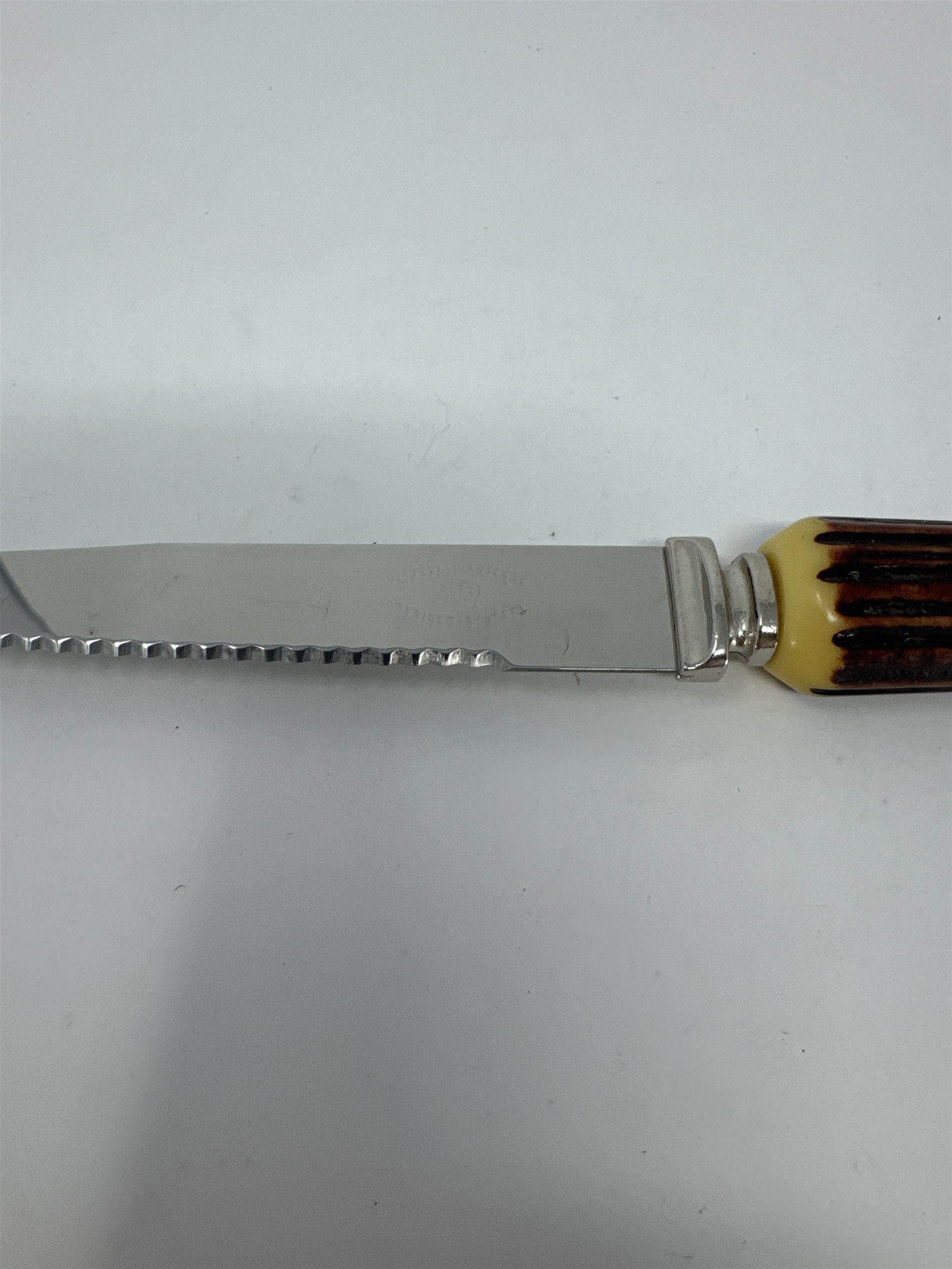 Lifetime Cutlery Steak Knife 8.5" Serrated Stainless Faux Stag Horn End Handle