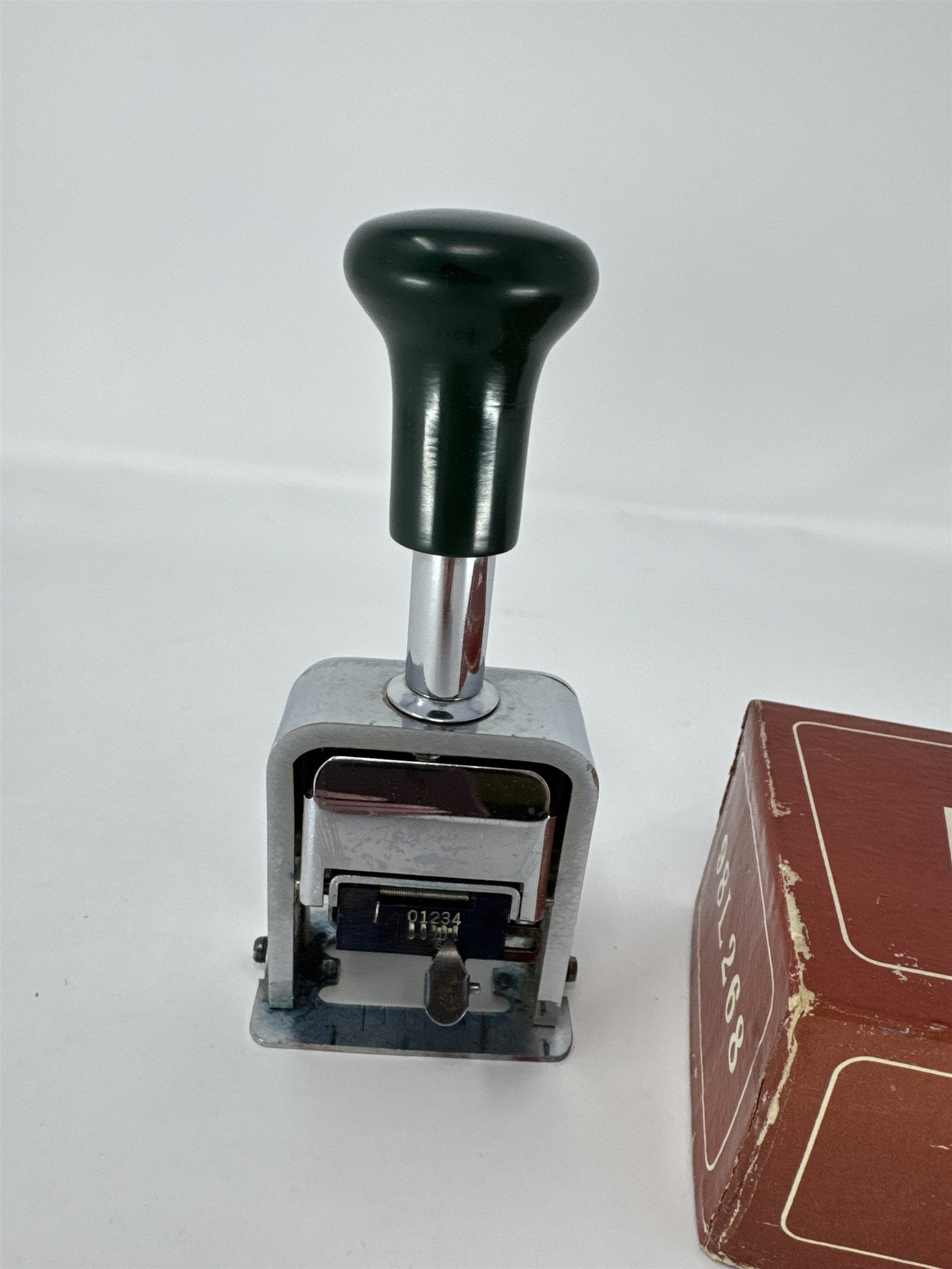 Vtg Archer Automatic Numbering Stamp Machine Metal Chrome Office Deco Untested