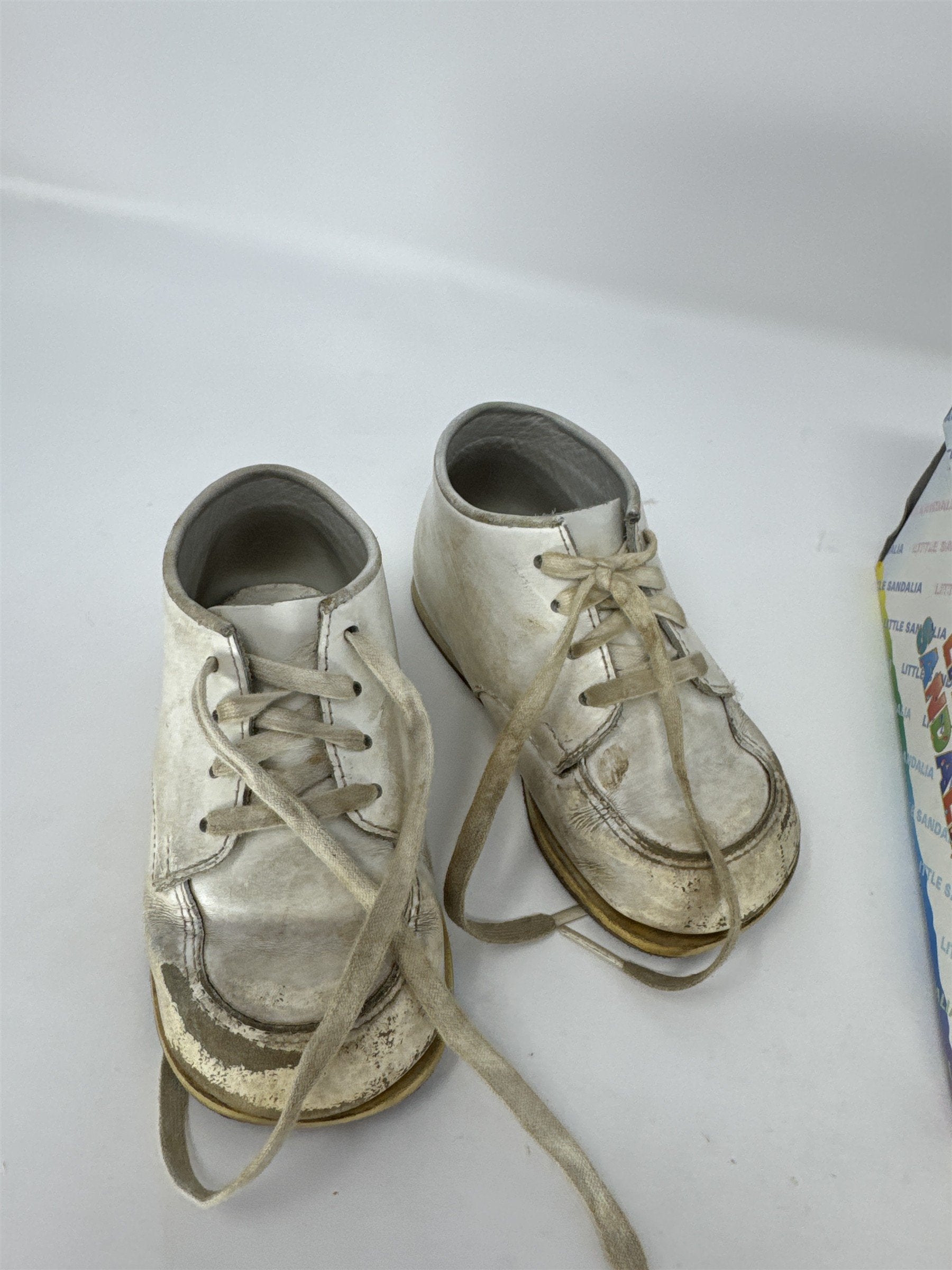 Vtg Little Sandalia White Leather Toddler Shoes Tattered Distressed Photo Prop 6