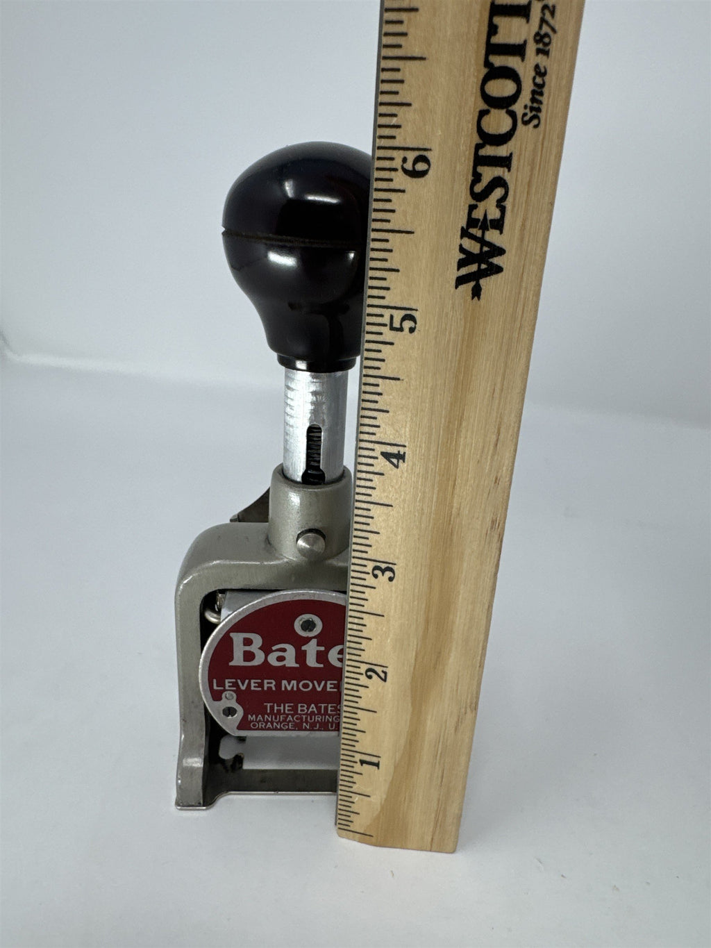 Vintage Bates Numbering Machine 6 Wheel Lever Movement Metal Stamp Orange NJ