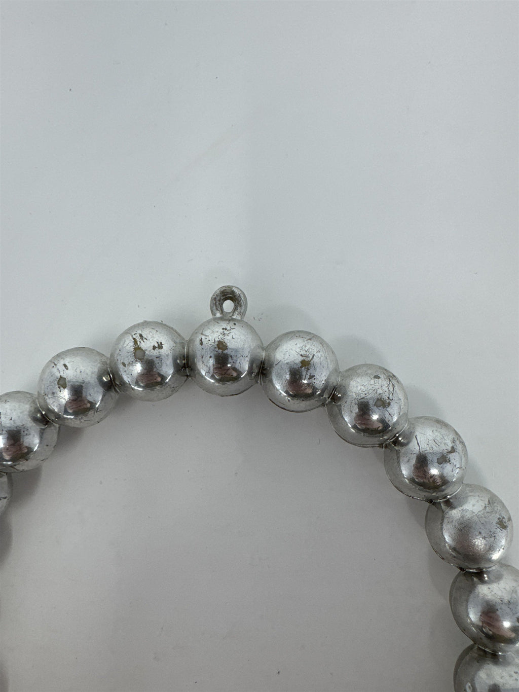 Vintage Silver Plastic Bead Wreath Ornament MCM Red Holly Bow Christmas