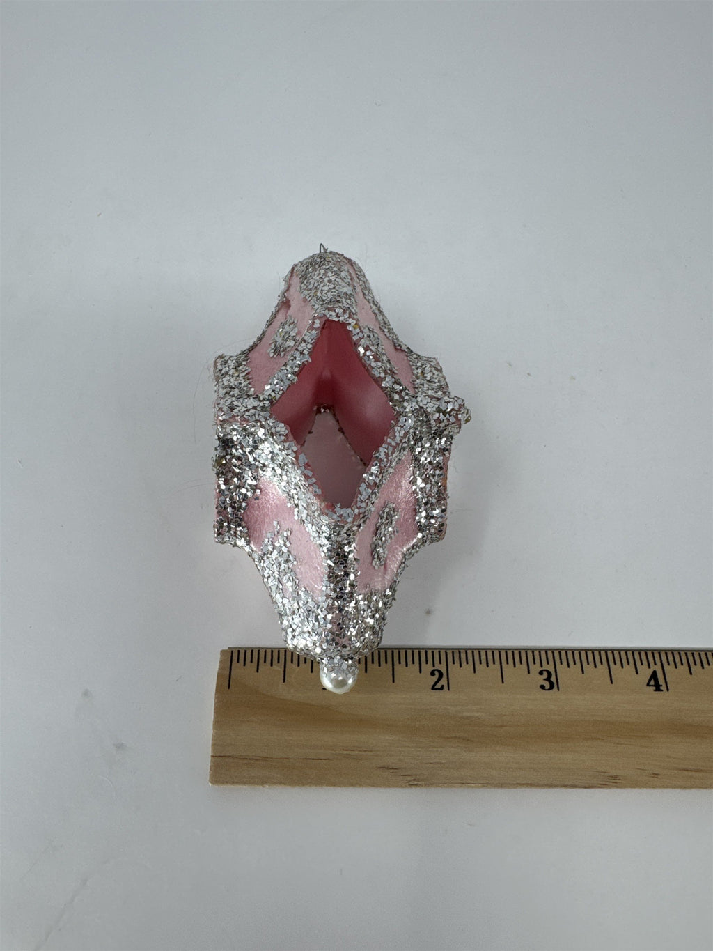 Vtg MCM Egg Carton Angel Diorama Ornament Pink Silver Glitter Handmade 4"