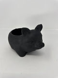 Black Ceramic Pig Planter Matte Finish Succulent Flower Pot 7" Heavy Decor