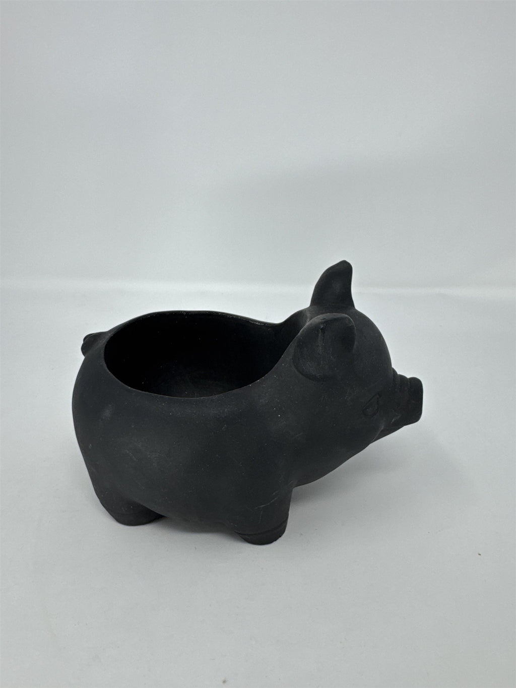 Black Ceramic Pig Planter Matte Finish Succulent Flower Pot 7" Heavy Decor