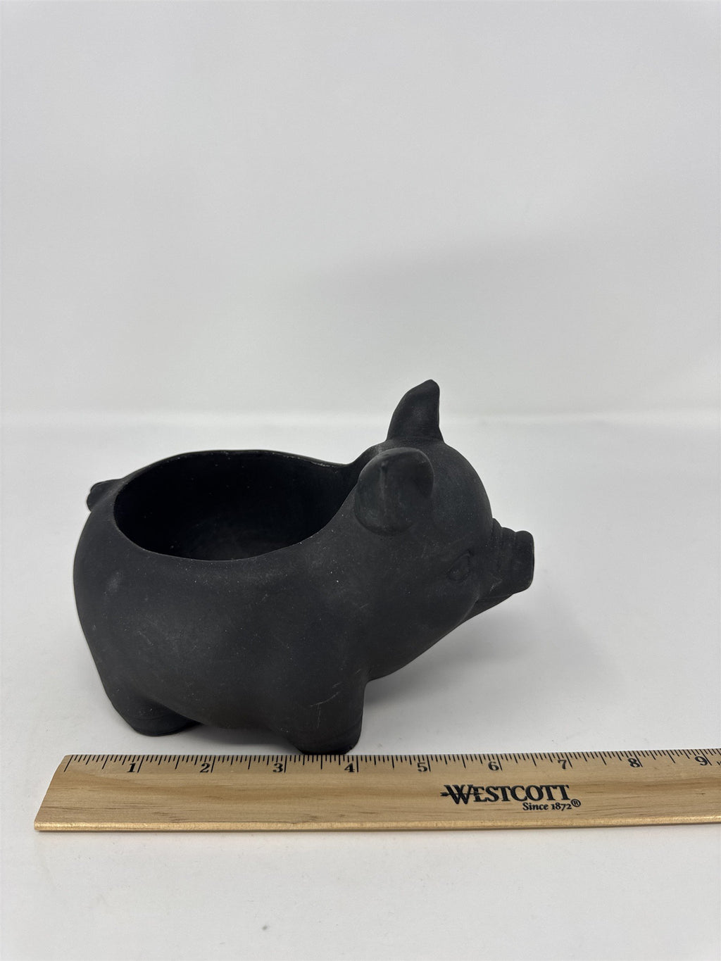 Black Ceramic Pig Planter Matte Finish Succulent Flower Pot 7" Heavy Decor