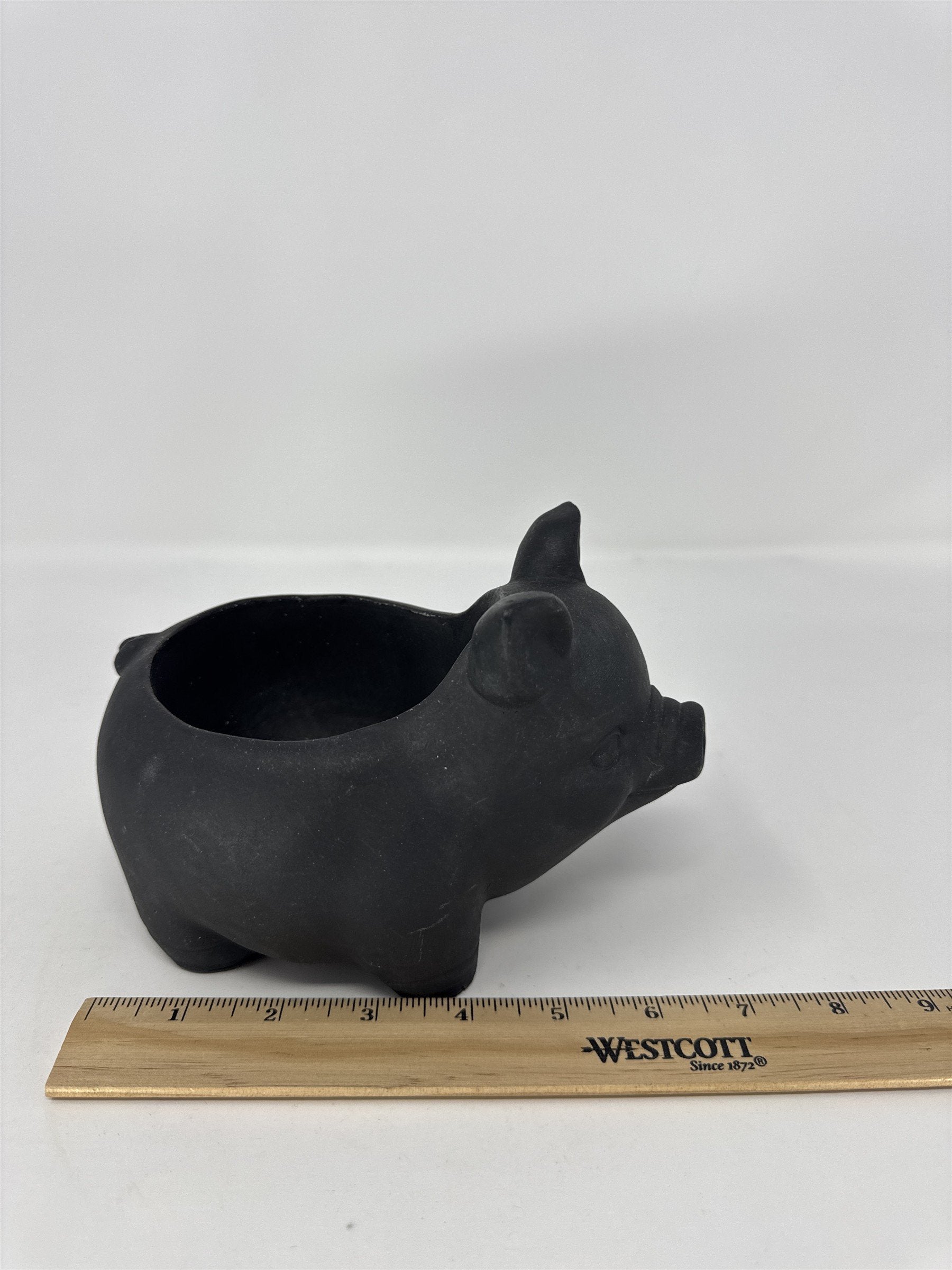 Black Ceramic Pig Planter Matte Finish Succulent Flower Pot 7" Heavy Decor
