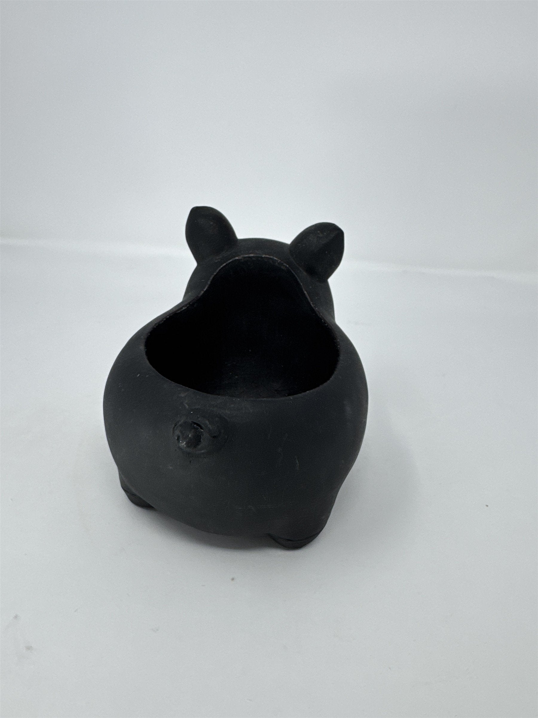 Black Ceramic Pig Planter Matte Finish Succulent Flower Pot 7" Heavy Decor