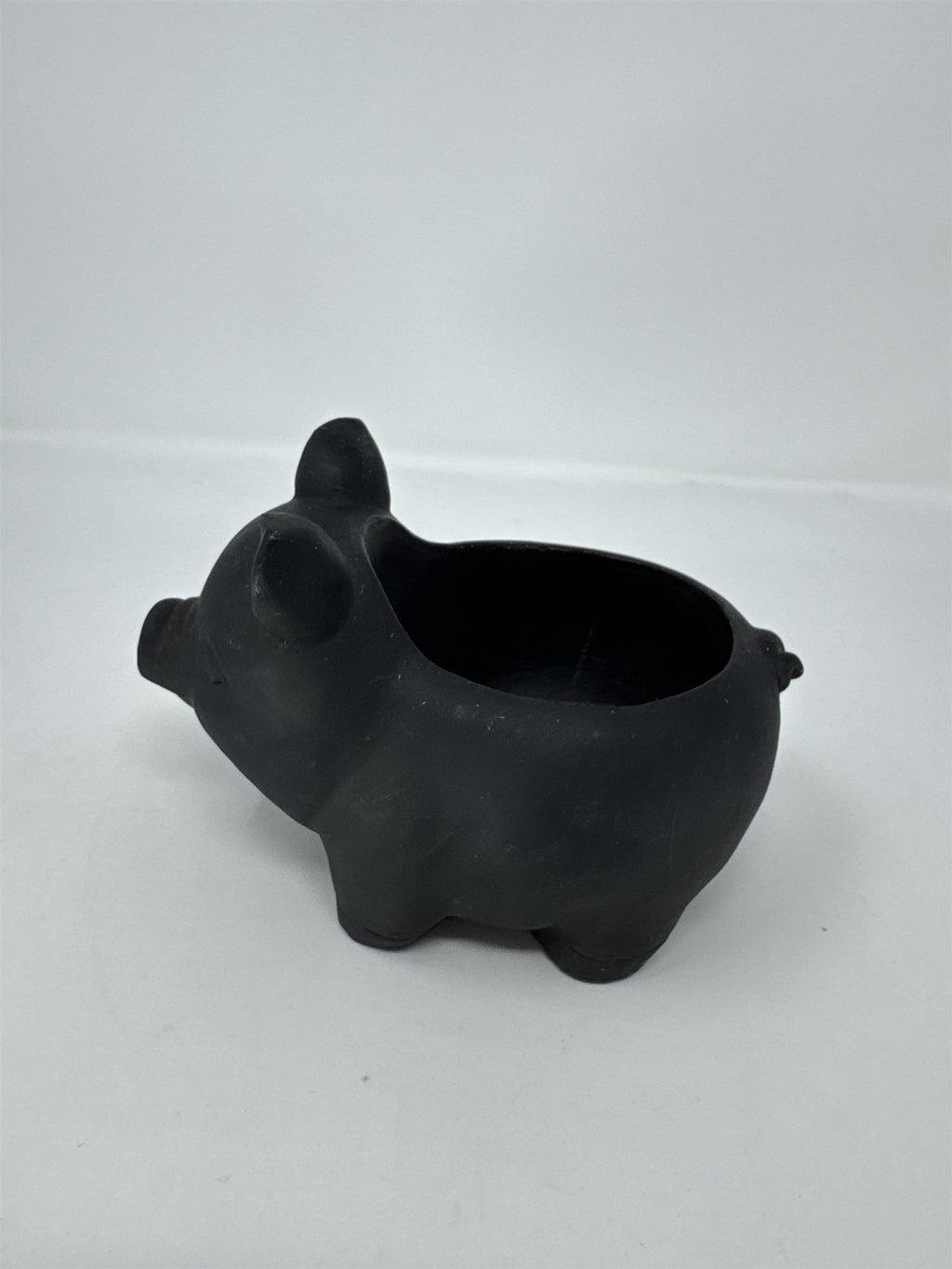 Black Ceramic Pig Planter Matte Finish Succulent Flower Pot 7" Heavy Decor