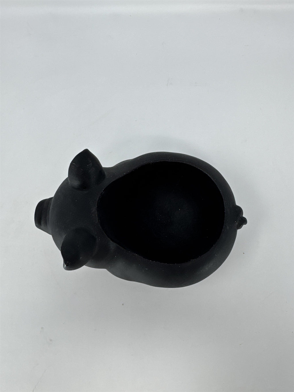 Black Ceramic Pig Planter Matte Finish Succulent Flower Pot 7" Heavy Decor