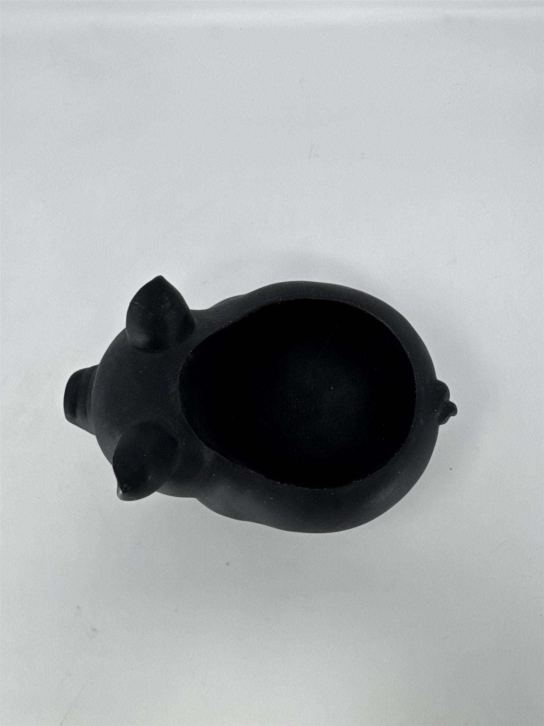 Black Ceramic Pig Planter Matte Finish Succulent Flower Pot 7" Heavy Decor