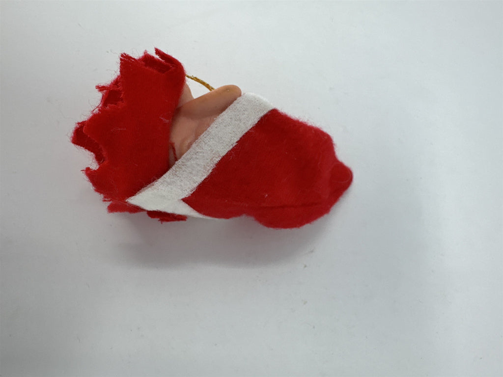 Vintage Christmas Pixie Elf Ornament Rubber Face Red Felt Hat MCM Kitsch