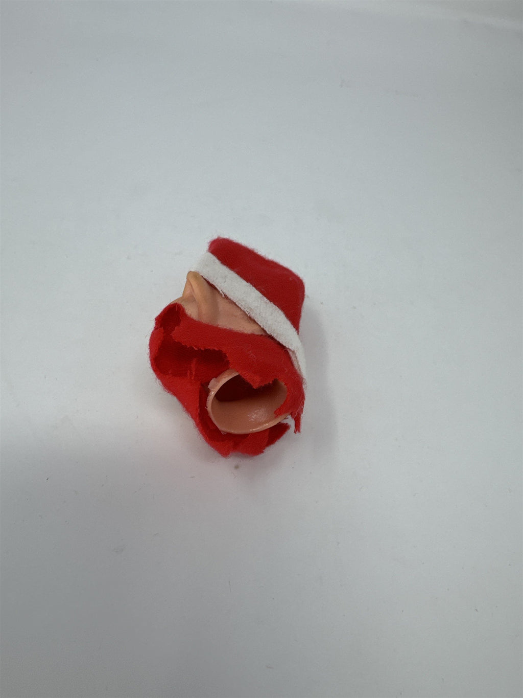 Vintage Christmas Pixie Elf Ornament Rubber Face Red Felt Hat MCM Kitsch