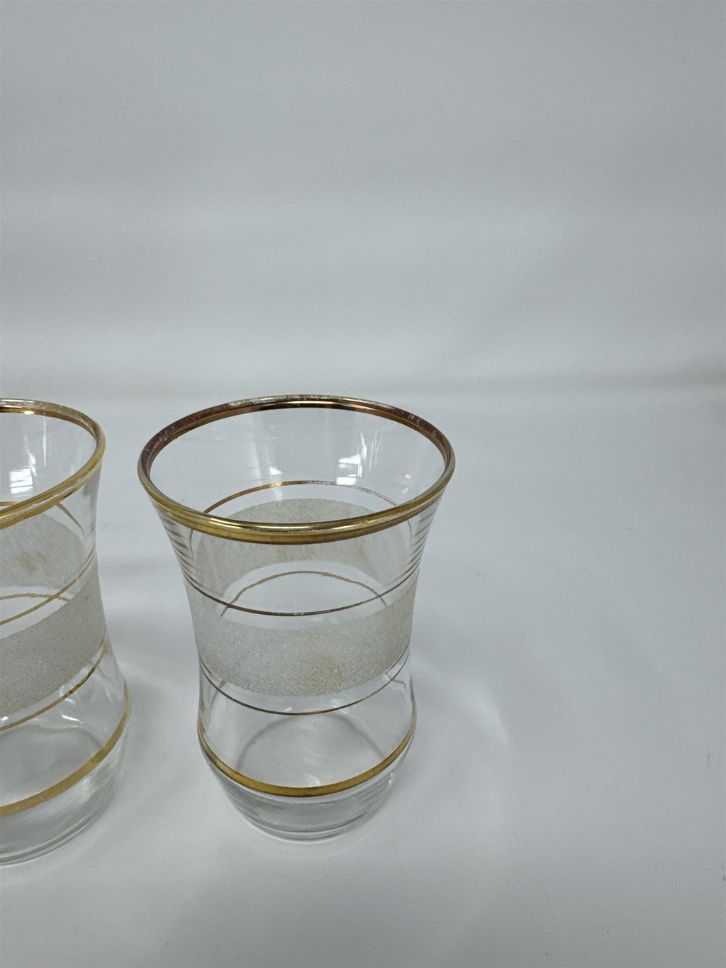 Vintage MCM Frosted Gold Trim Juice Glasses Set of 5 Flared Gilded Tumblers