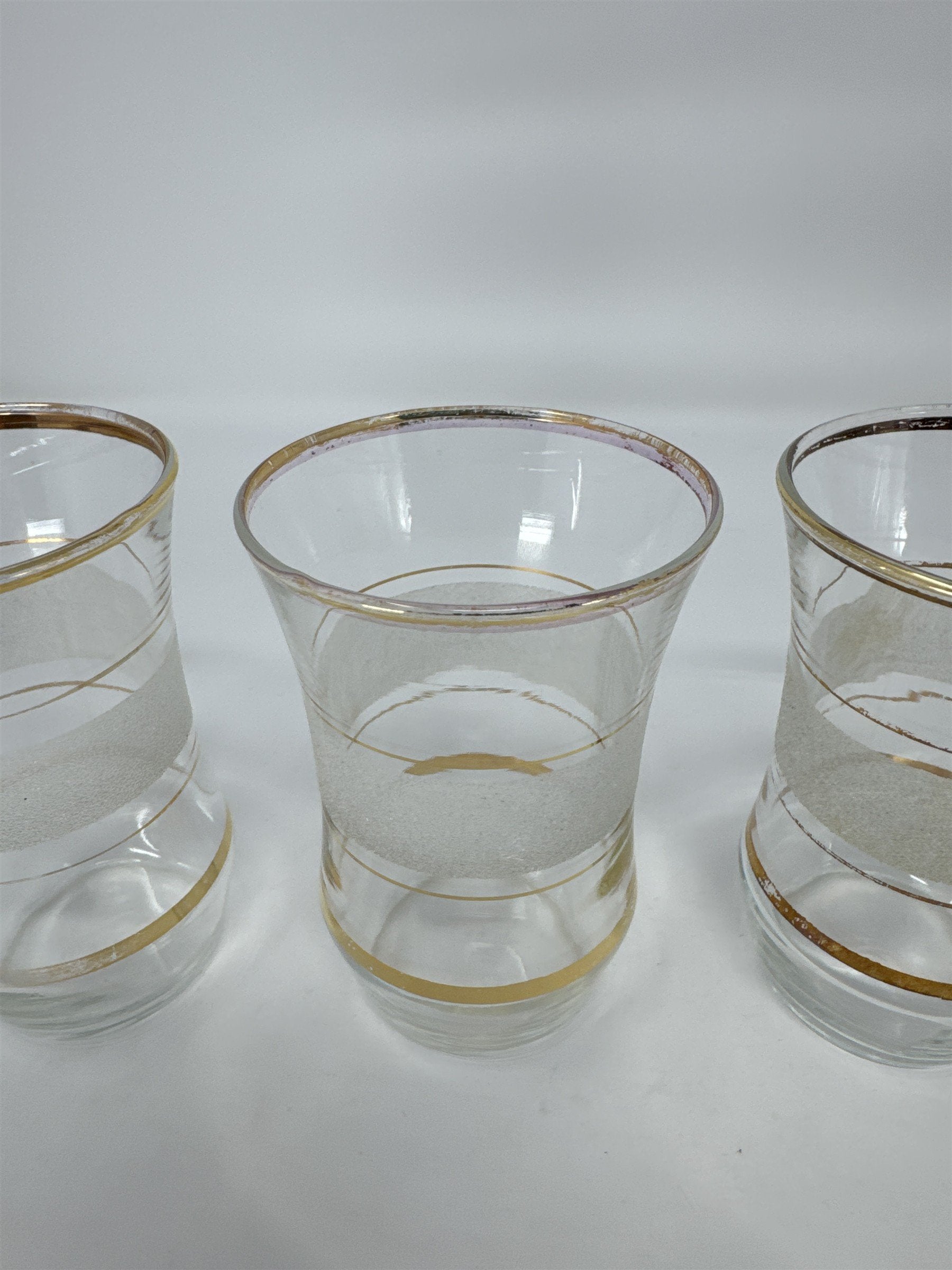 Vintage MCM Frosted Gold Trim Juice Glasses Set of 5 Flared Gilded Tumblers