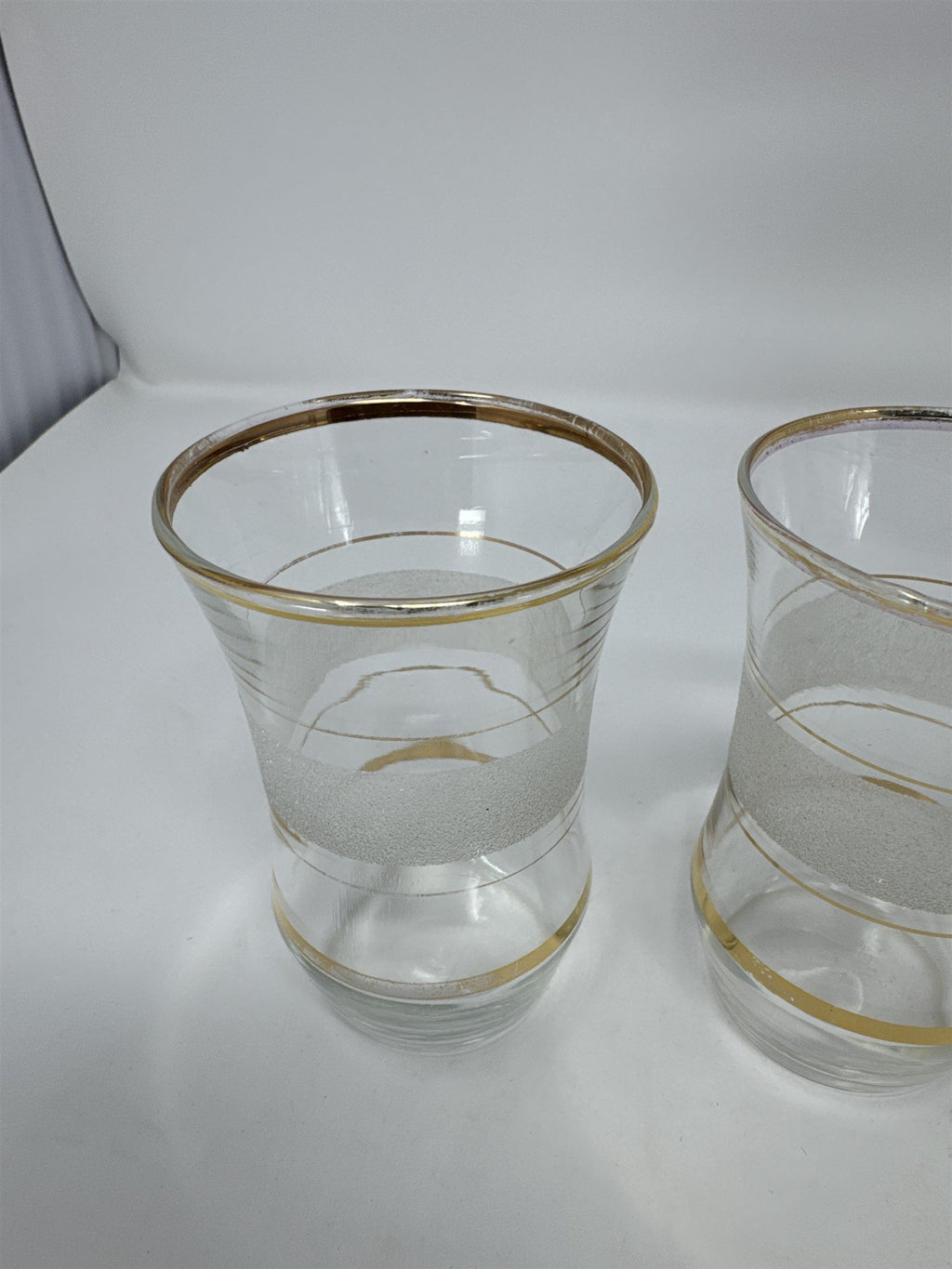 Vintage MCM Frosted Gold Trim Juice Glasses Set of 5 Flared Gilded Tumblers