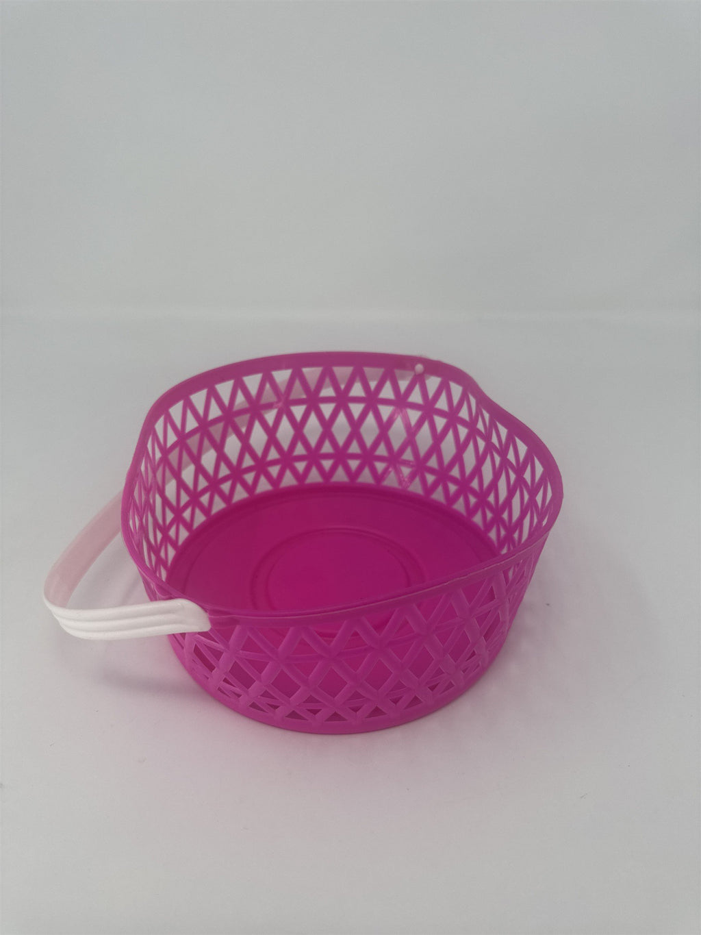 Vintage Pink Plastic Easter Basket White Handle 5" Small Berry Mesh Favor Kitsch
