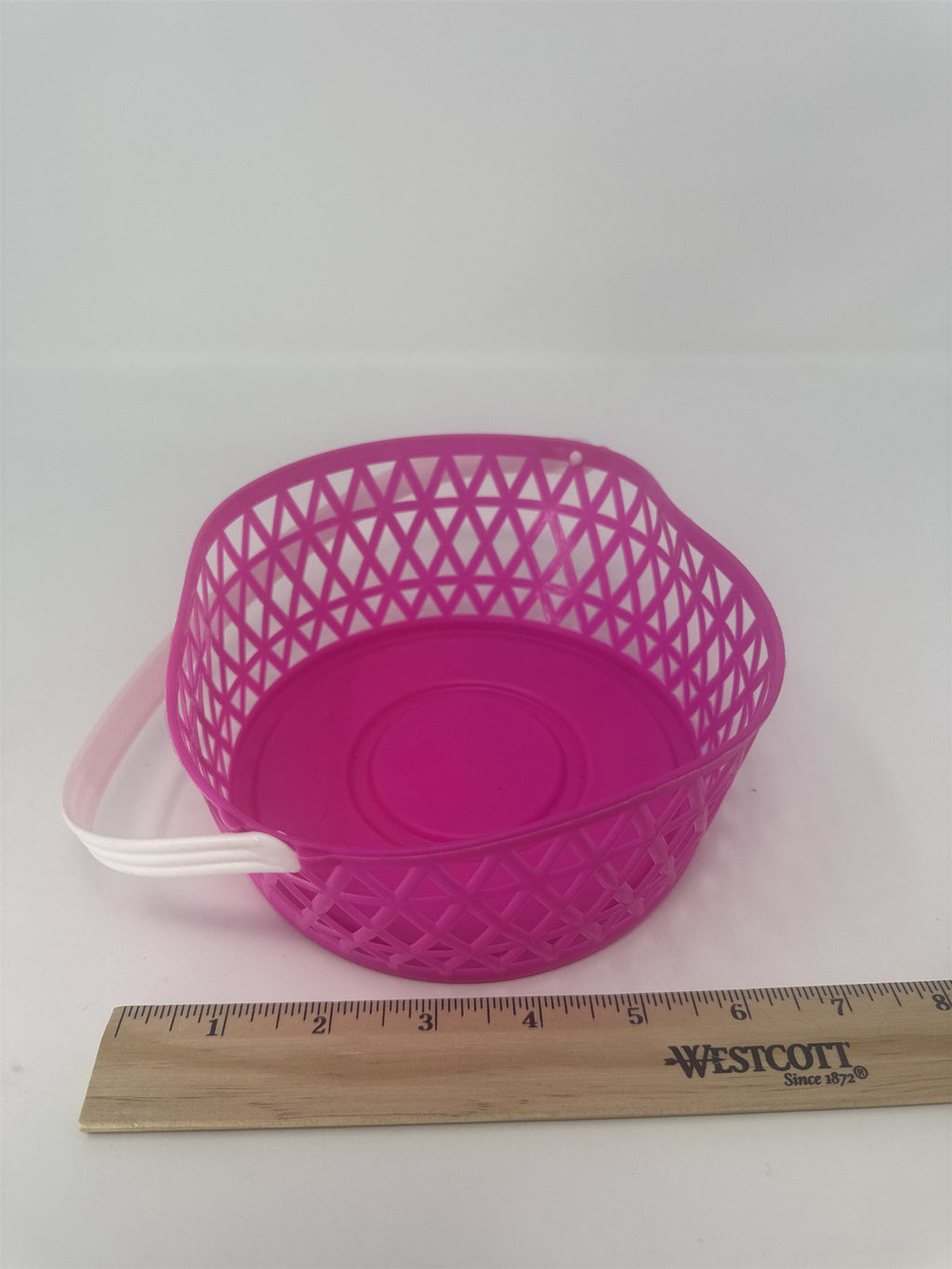 Vintage Pink Plastic Easter Basket White Handle 5" Small Berry Mesh Favor Kitsch