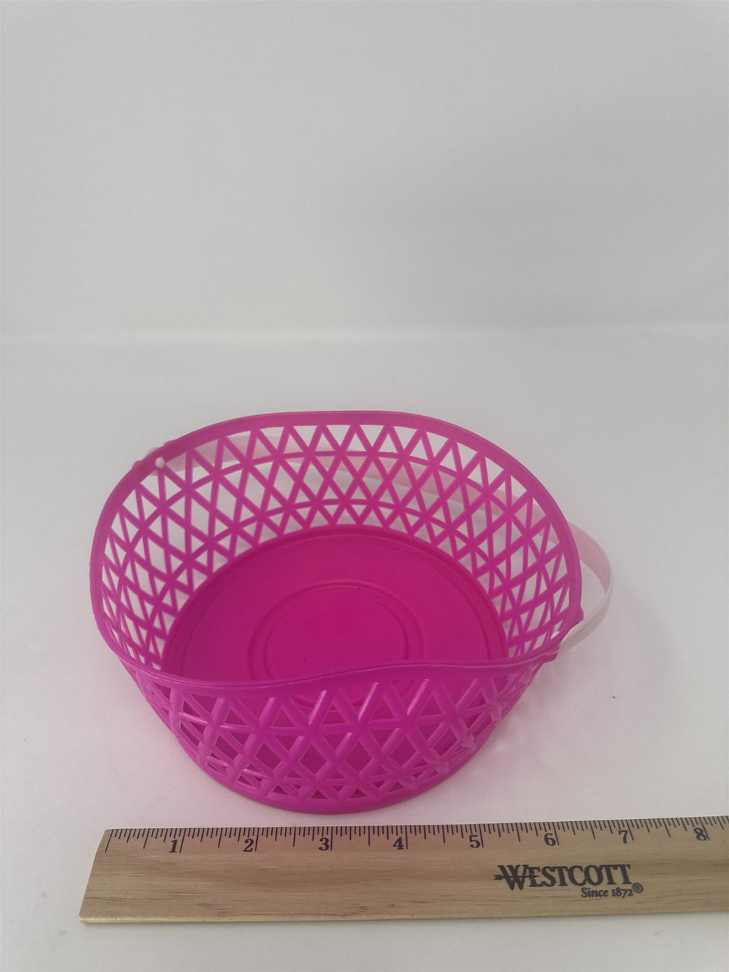 Vintage Pink Plastic Easter Basket White Handle 5" Small Berry Mesh Favor Kitsch