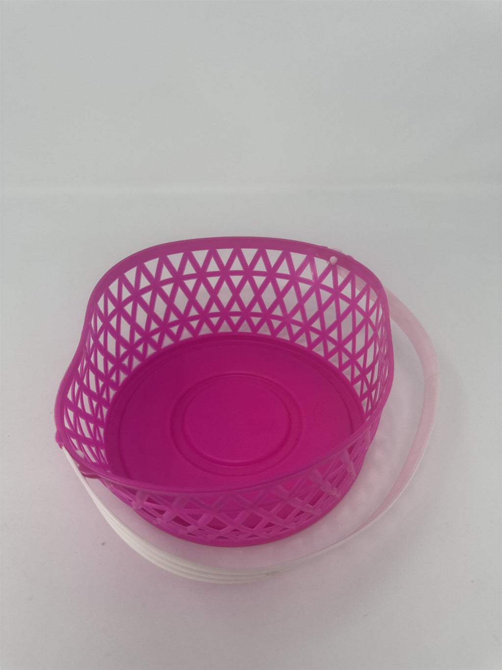 Vintage Pink Plastic Easter Basket White Handle 5" Small Berry Mesh Favor Kitsch