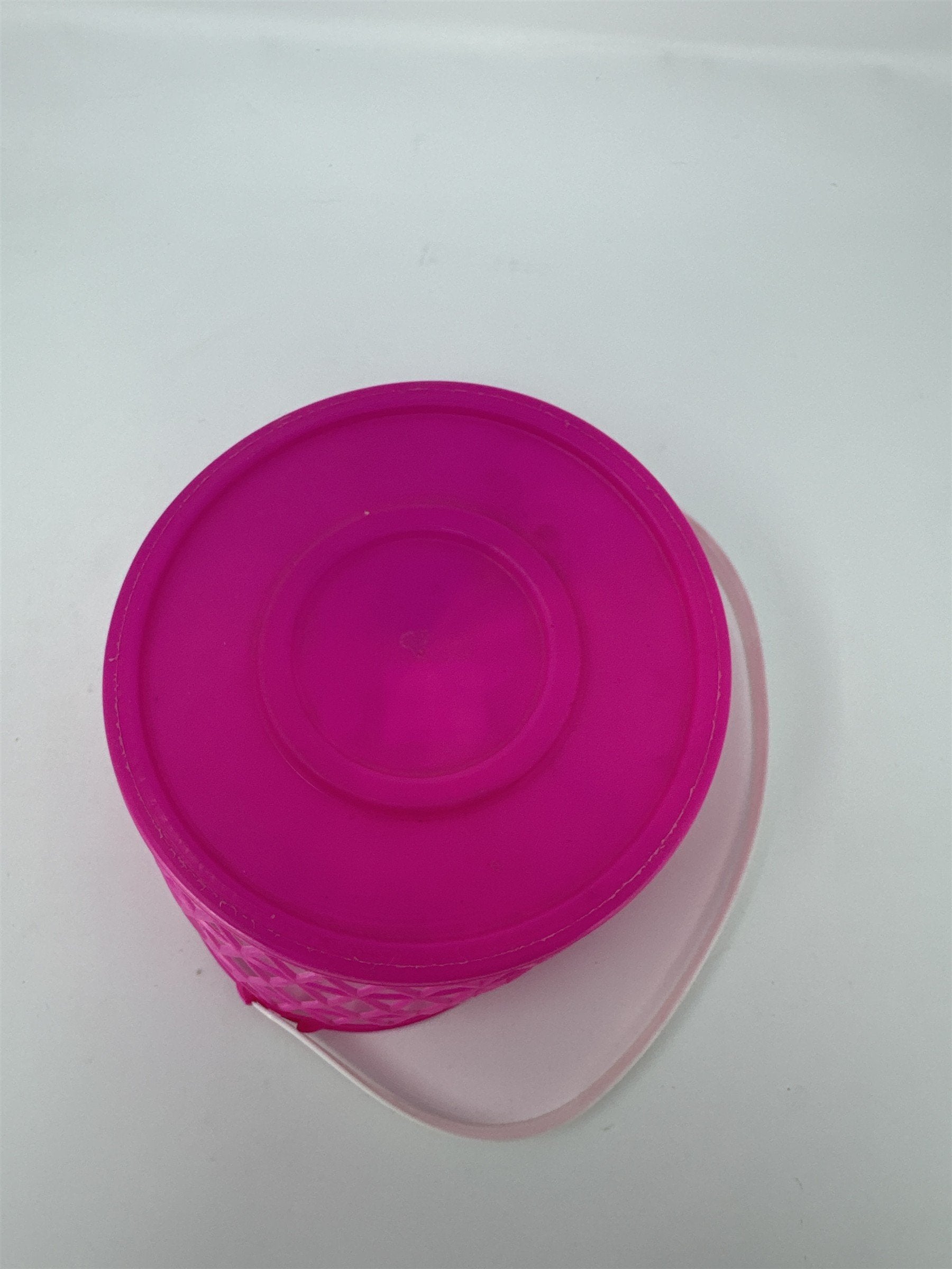 Vintage Pink Plastic Easter Basket White Handle 5" Small Berry Mesh Favor Kitsch