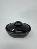 Vintage Black Glazed Stoneware Butter Crock with Lid Small Oval Pot Taiwan