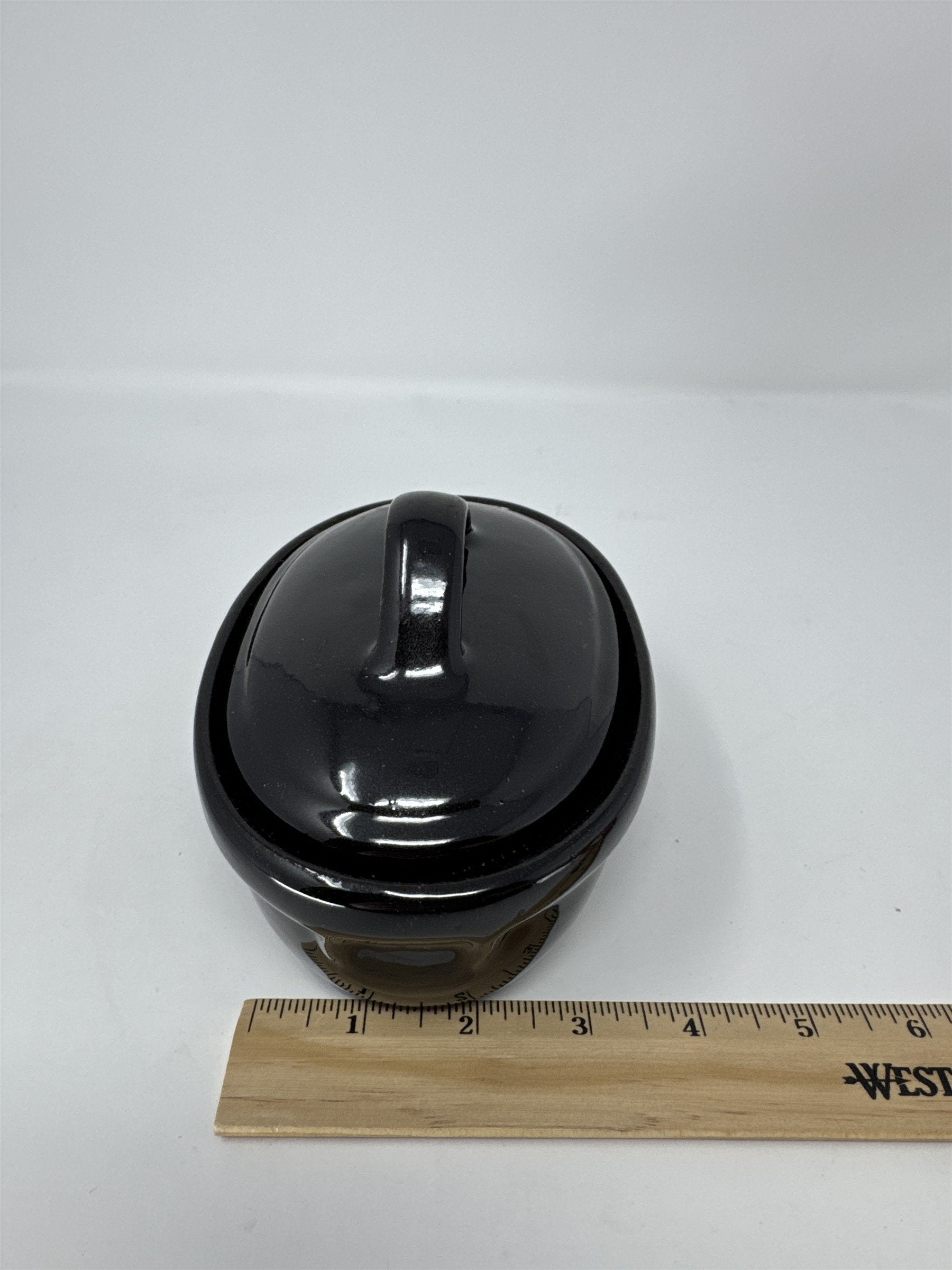 Vintage Black Glazed Stoneware Butter Crock with Lid Small Oval Pot Taiwan
