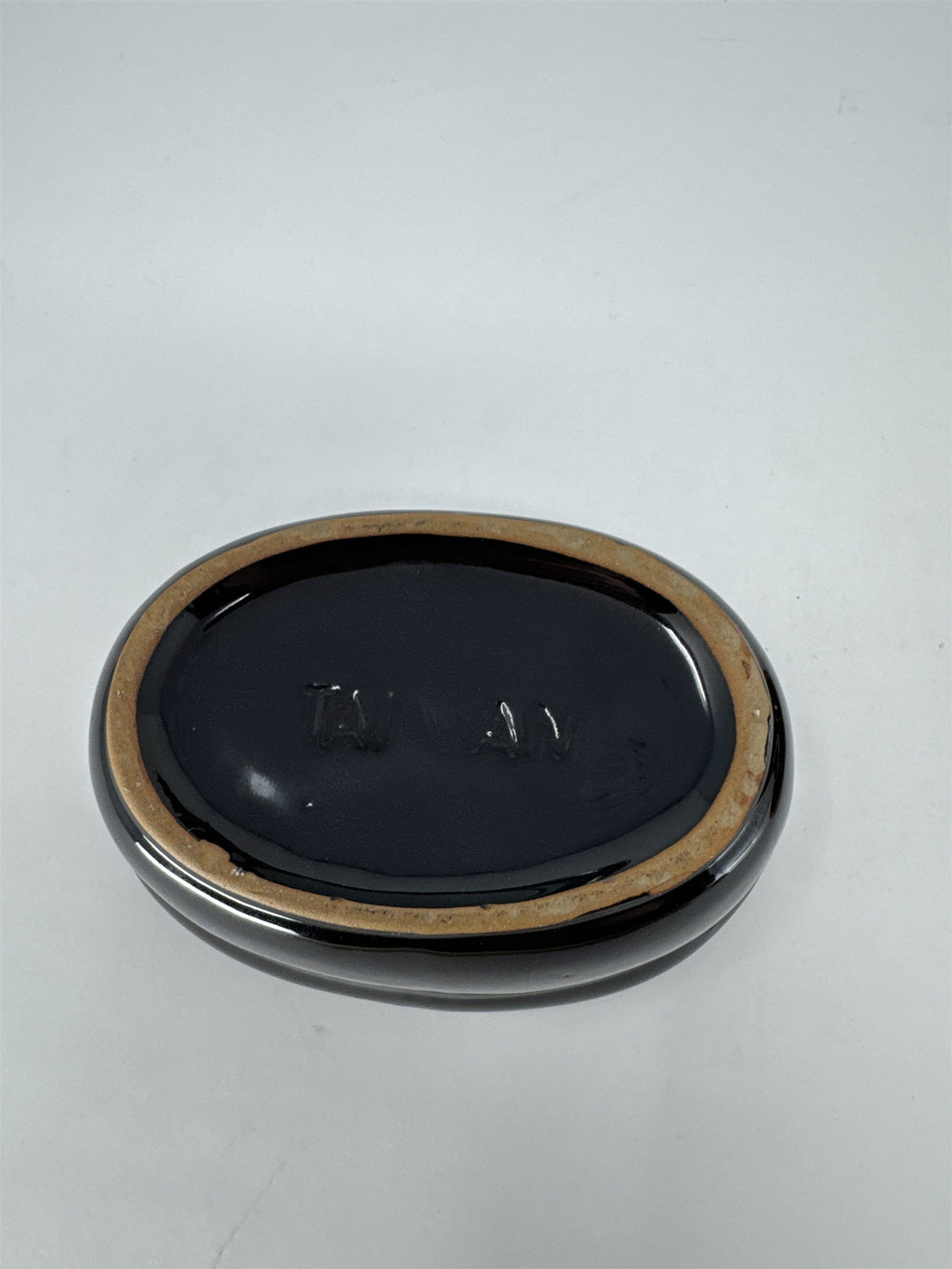 Vintage Black Glazed Stoneware Butter Crock with Lid Small Oval Pot Taiwan