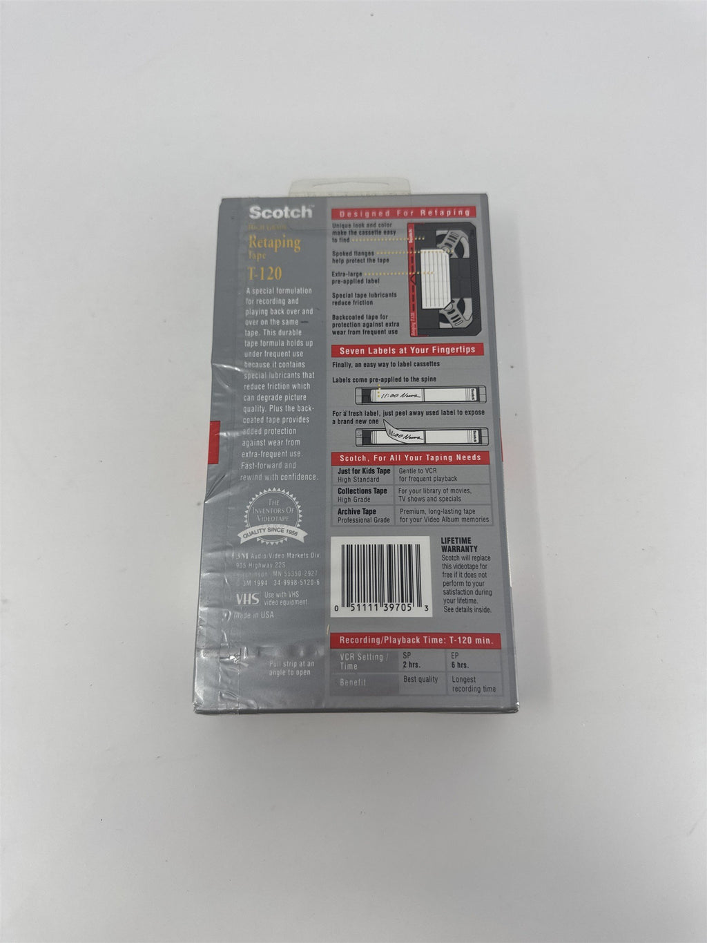 Scotch T-120 High Grade Retaping VHS Tape 1-Pack New Sealed Blank Media 3M