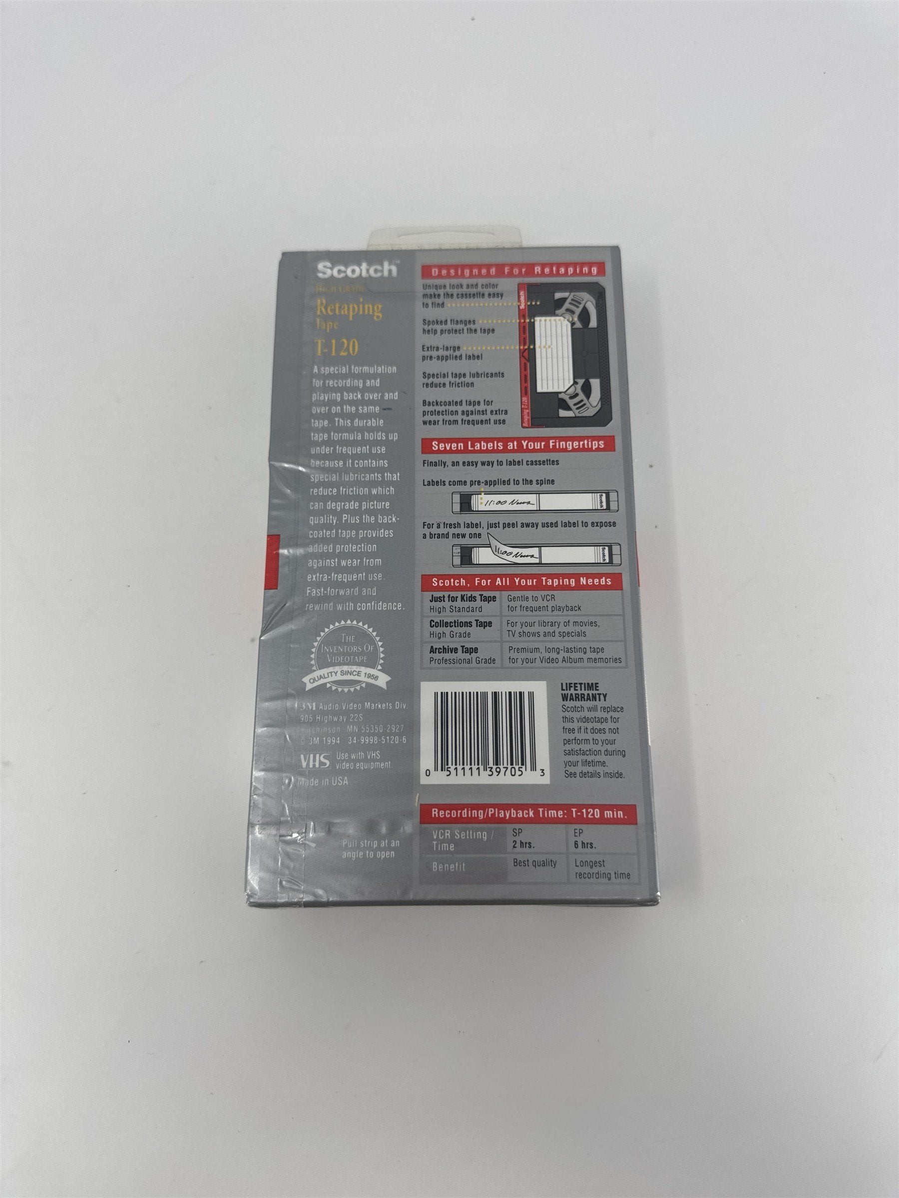 Scotch T-120 High Grade Retaping VHS Tape 1-Pack New Sealed Blank Media 3M