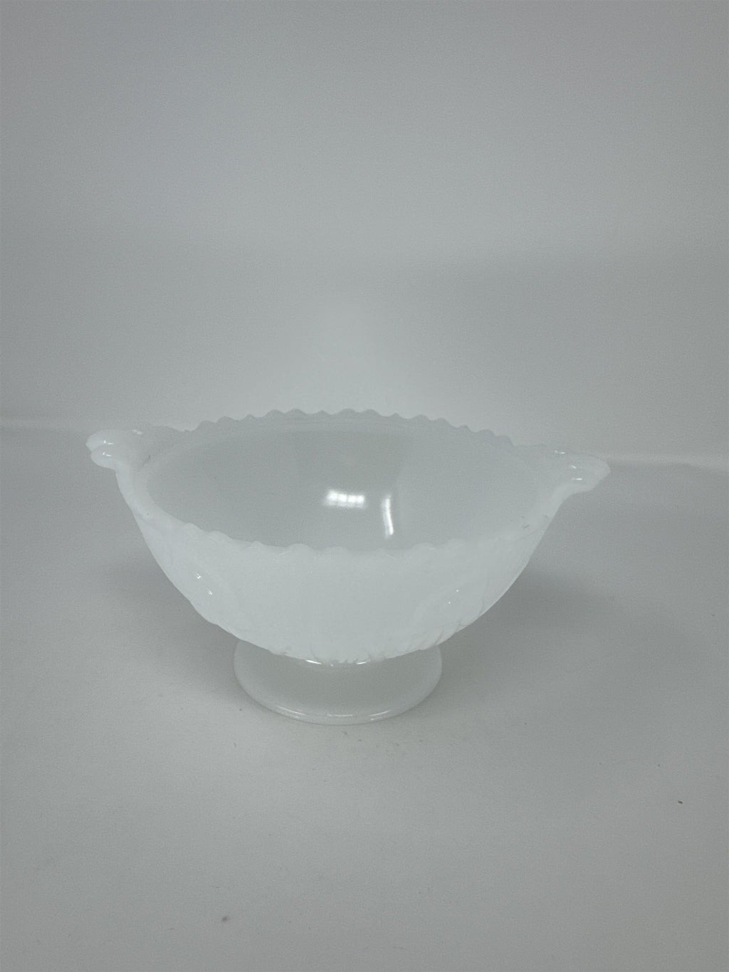 Vtg Westmoreland Milk Glass Pedestal Bowl Floral Pattern Scalloped Candy Dish