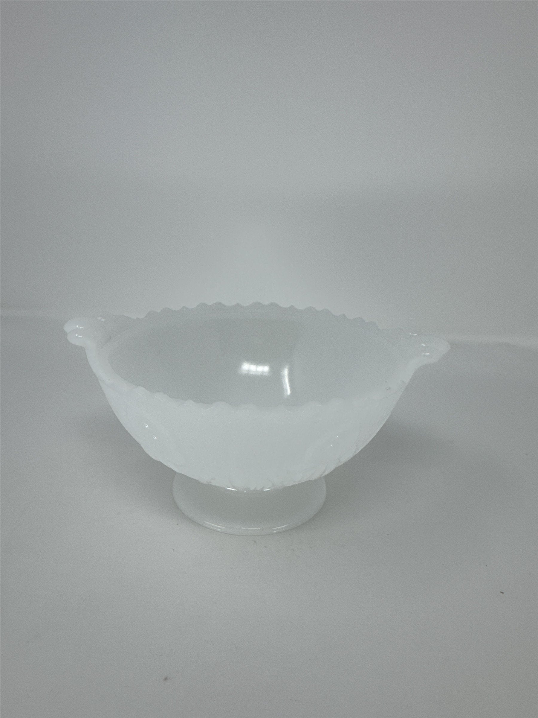 Vtg Westmoreland Milk Glass Pedestal Bowl Floral Pattern Scalloped Candy Dish