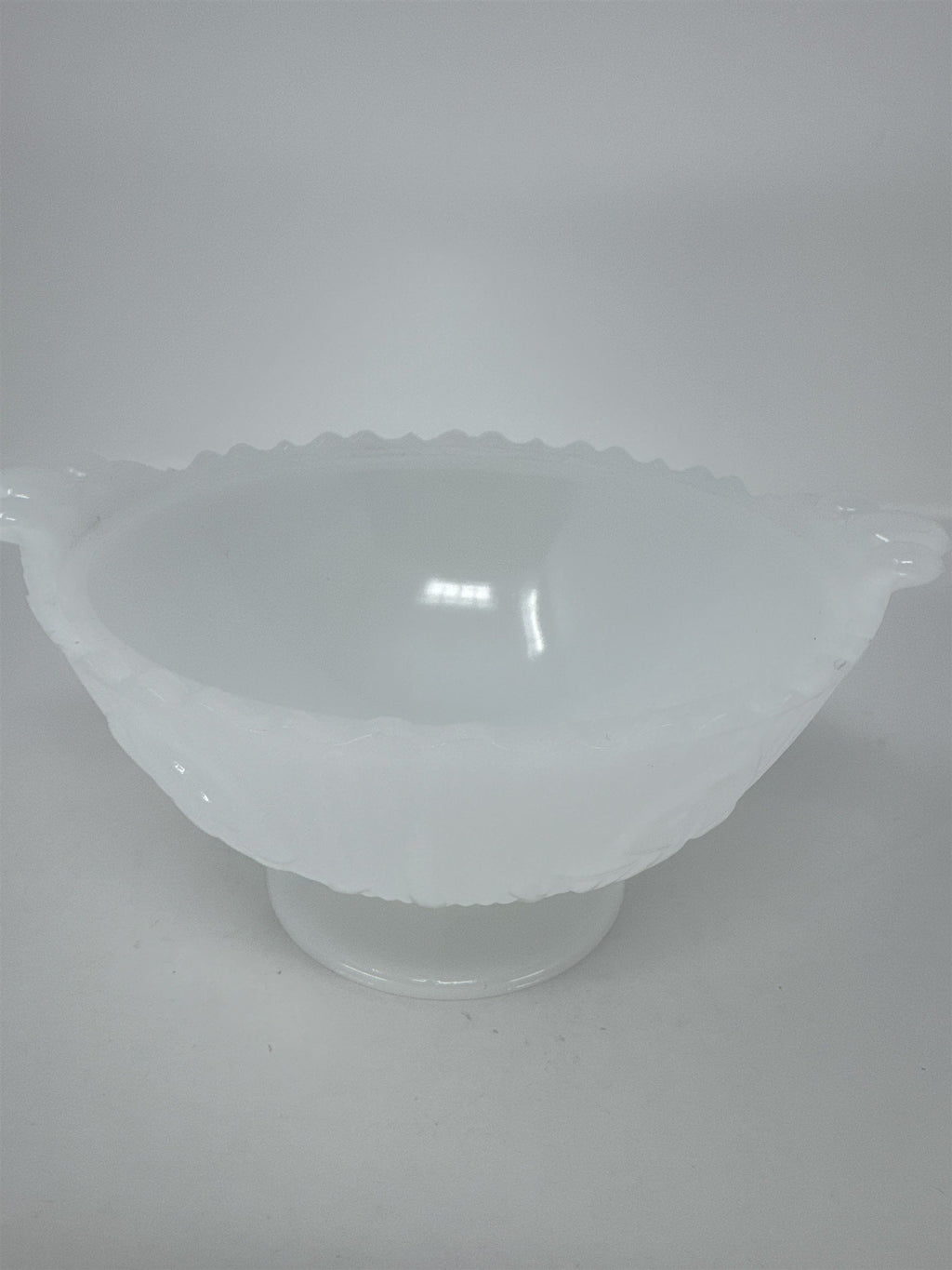 Vtg Westmoreland Milk Glass Pedestal Bowl Floral Pattern Scalloped Candy Dish