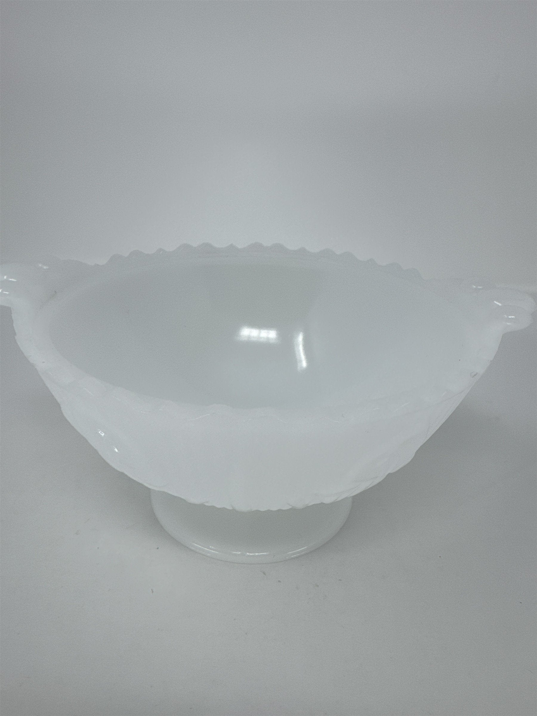 Vtg Westmoreland Milk Glass Pedestal Bowl Floral Pattern Scalloped Candy Dish