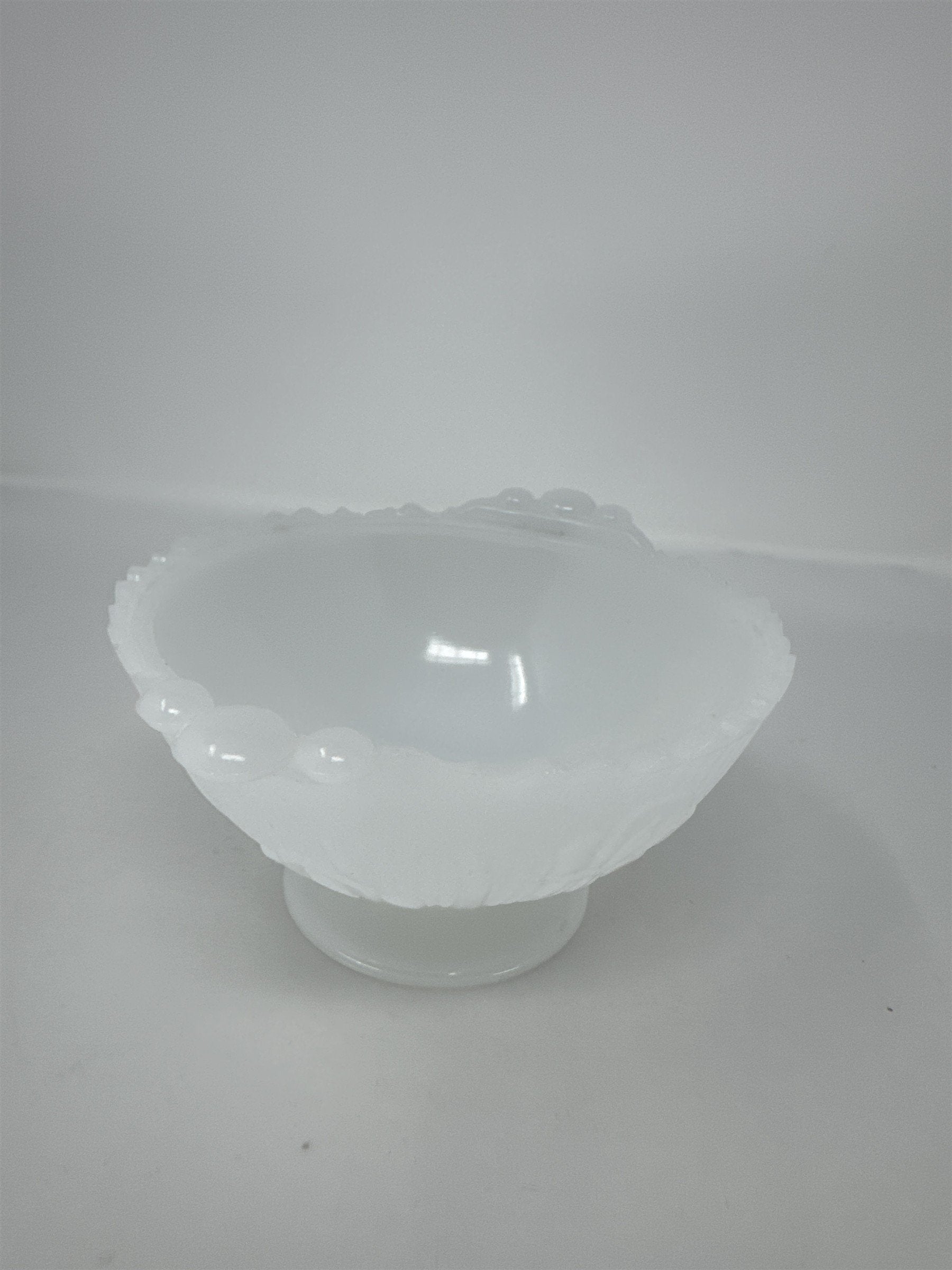 Vtg Westmoreland Milk Glass Pedestal Bowl Floral Pattern Scalloped Candy Dish