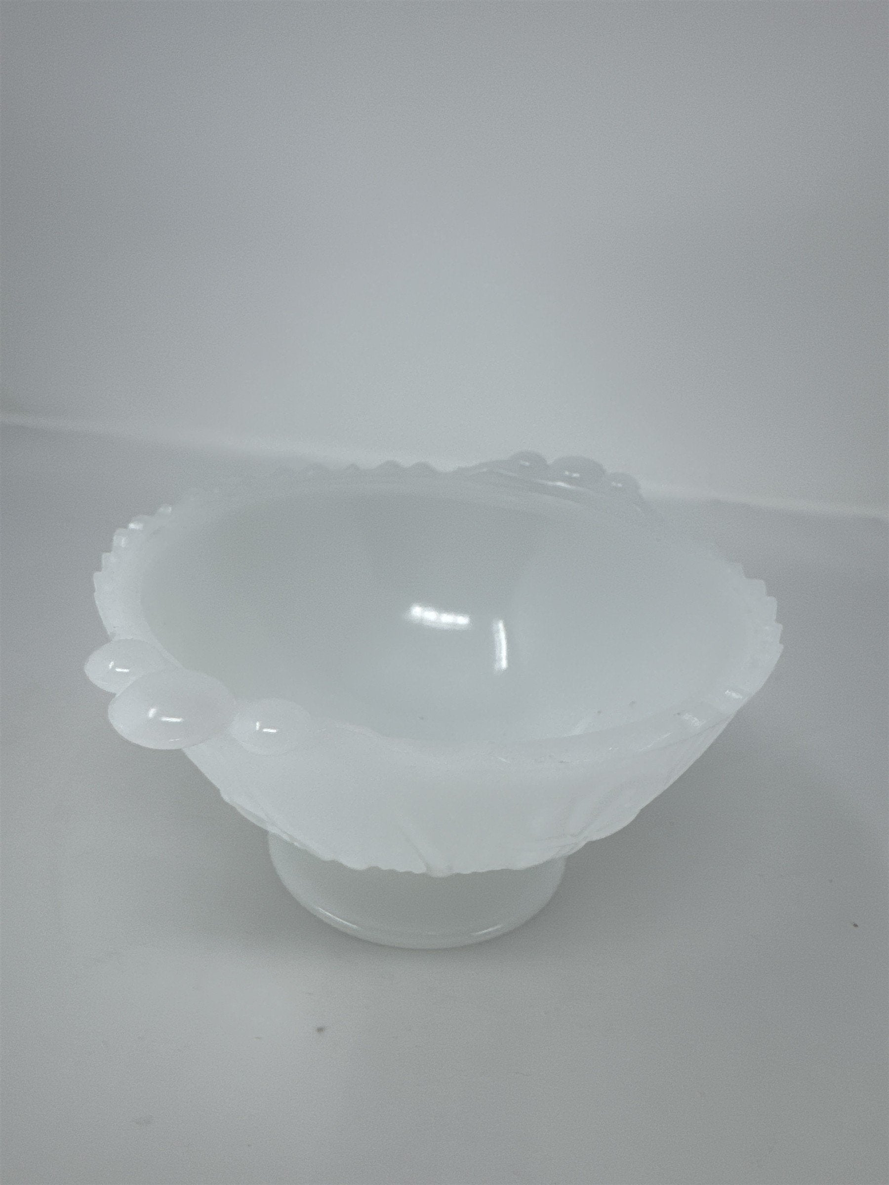 Vtg Westmoreland Milk Glass Pedestal Bowl Floral Pattern Scalloped Candy Dish