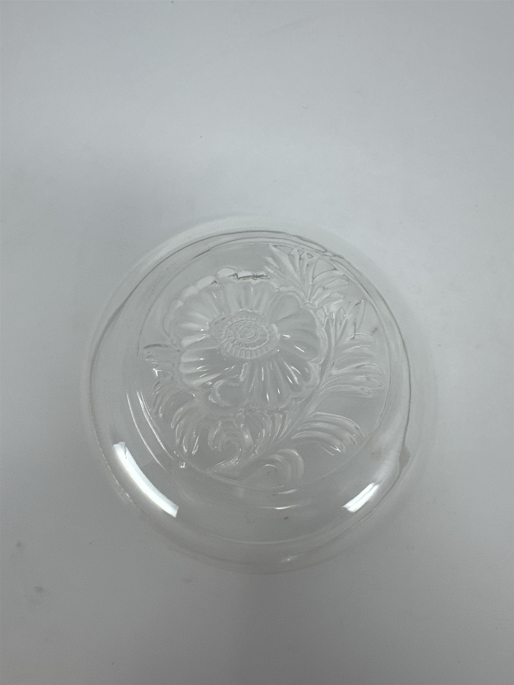 Vtg Clear Pressed Glass Berry Bowl Sunflower Floral Pattern Dessert Dish