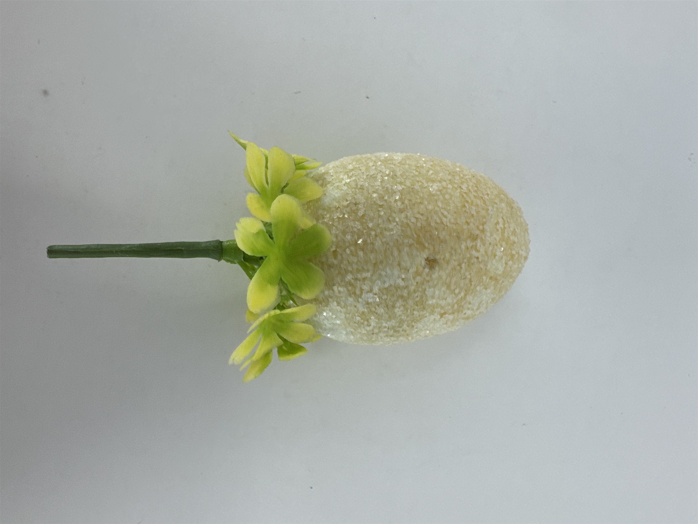 Vtg Easter Sugared Egg Diorama Floral Pick Flocked Chick 4" Plastic Flower Spray