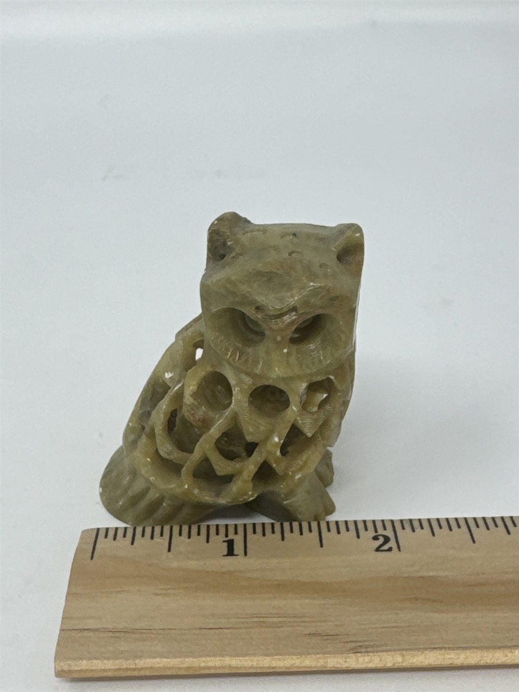 Vtg Soapstone Owl Figurine Hand Carved Reticulated 2.5" Small Internal Owl Boho