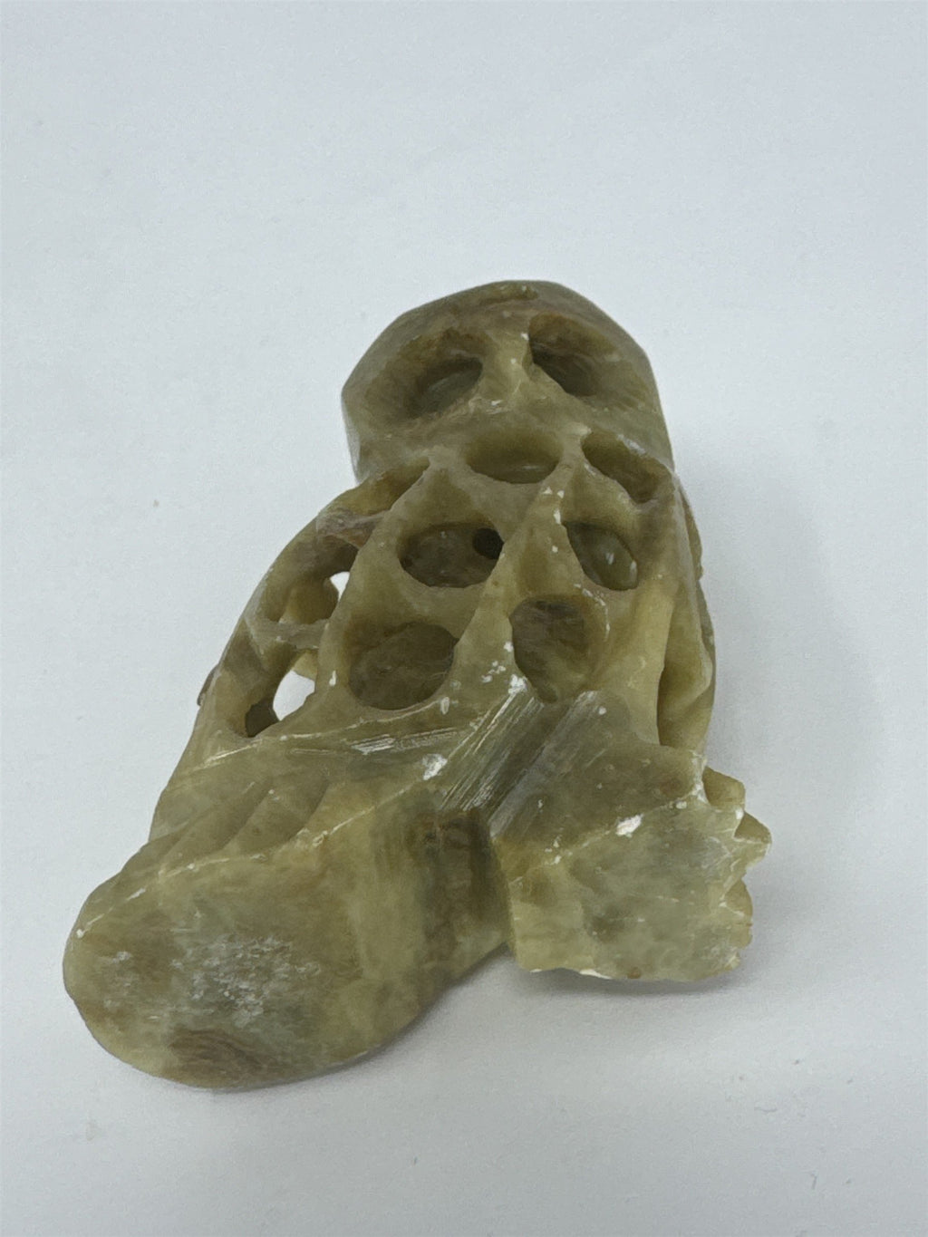 Vtg Soapstone Owl Figurine Hand Carved Reticulated 2.5" Small Internal Owl Boho