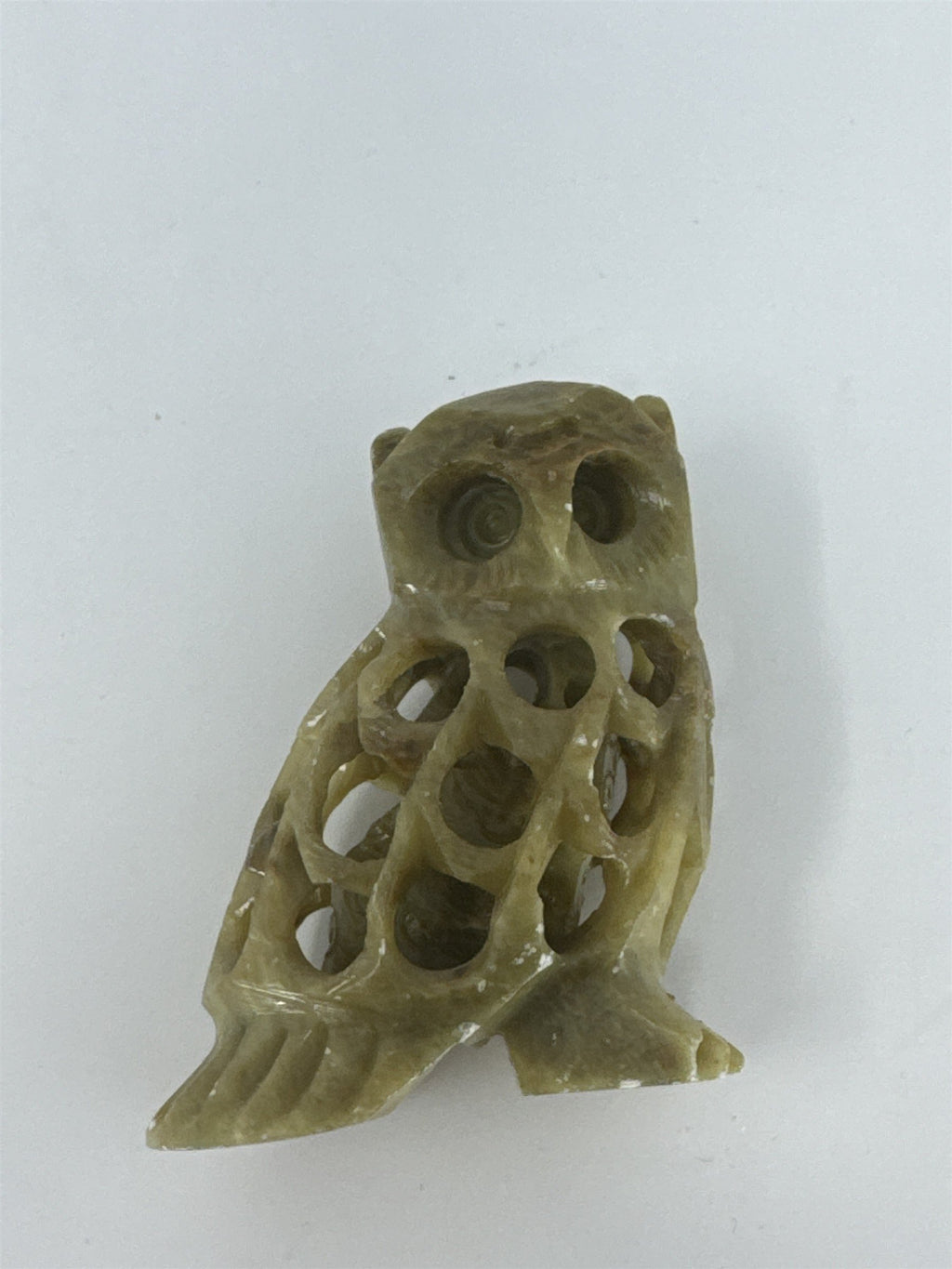Vtg Soapstone Owl Figurine Hand Carved Reticulated 2.5" Small Internal Owl Boho