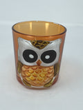Vtg Orange Glass Owl Votive Candle Holder Raised 3D Textured Bird Fall Decor