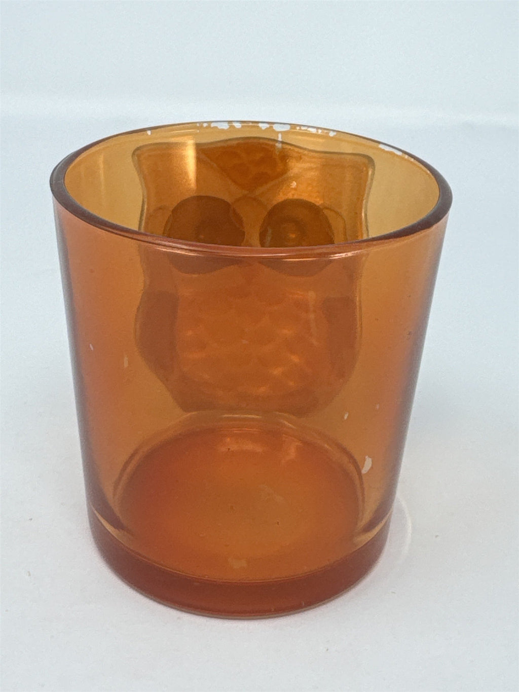 Vtg Orange Glass Owl Votive Candle Holder Raised 3D Textured Bird Fall Decor