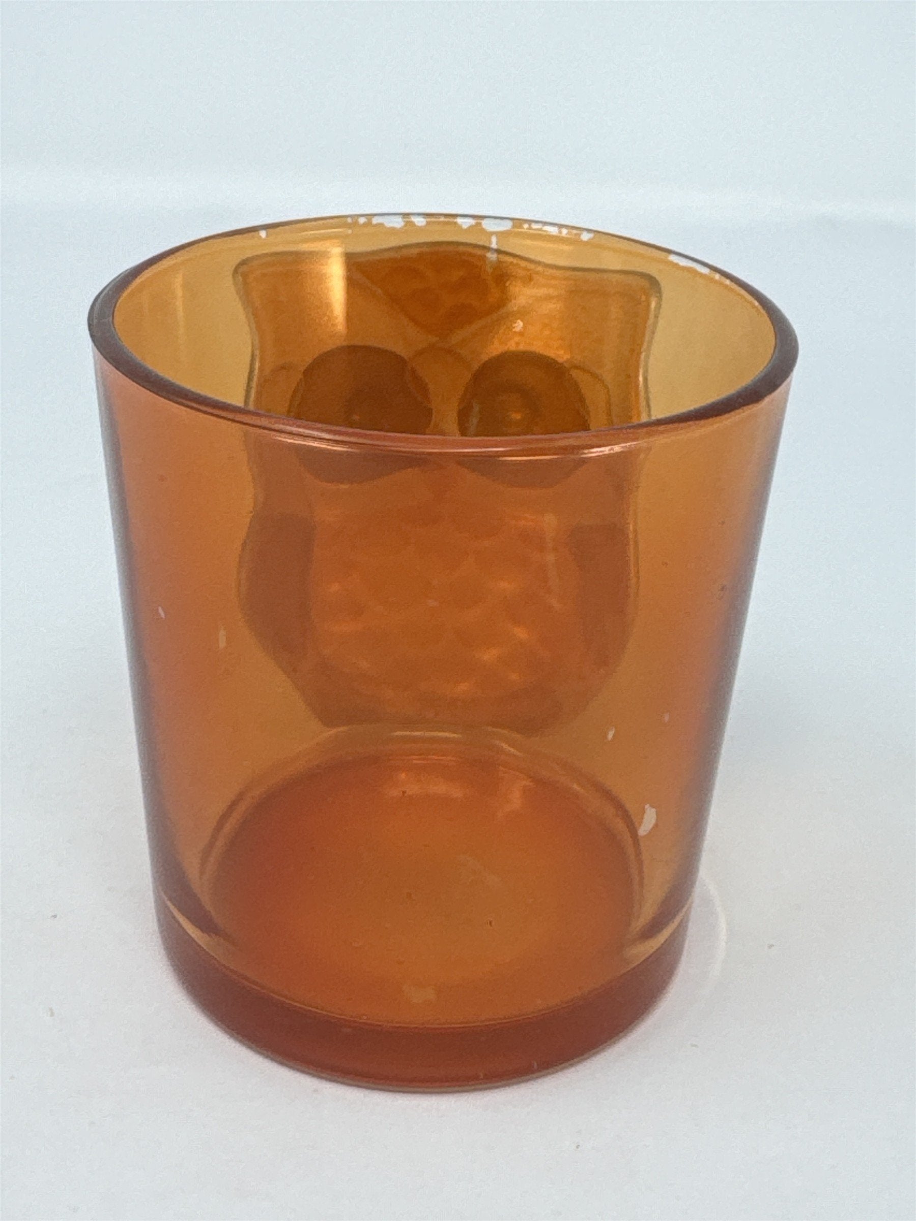 Vtg Orange Glass Owl Votive Candle Holder Raised 3D Textured Bird Fall Decor