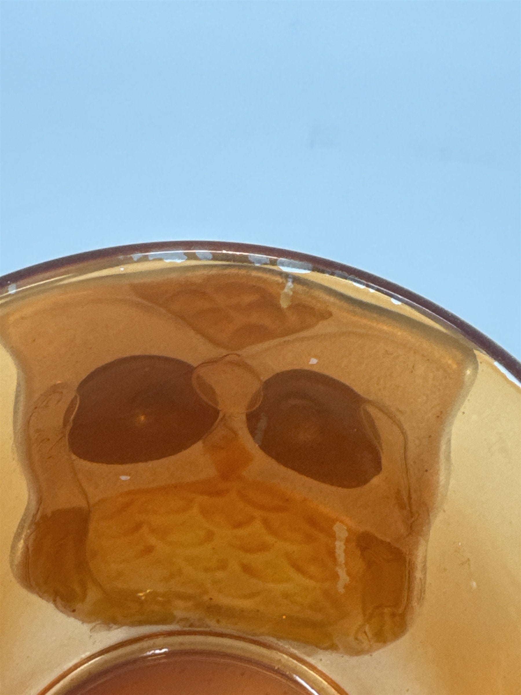 Vtg Orange Glass Owl Votive Candle Holder Raised 3D Textured Bird Fall Decor