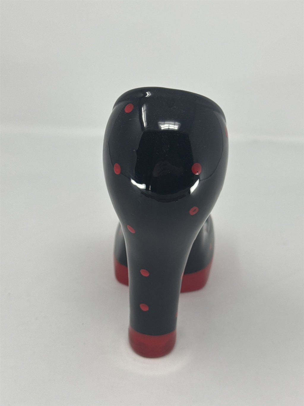 Vtg High Heel Shoe Coin Bank Ceramic Red Black Polka Dot Rhinestone Stiletto