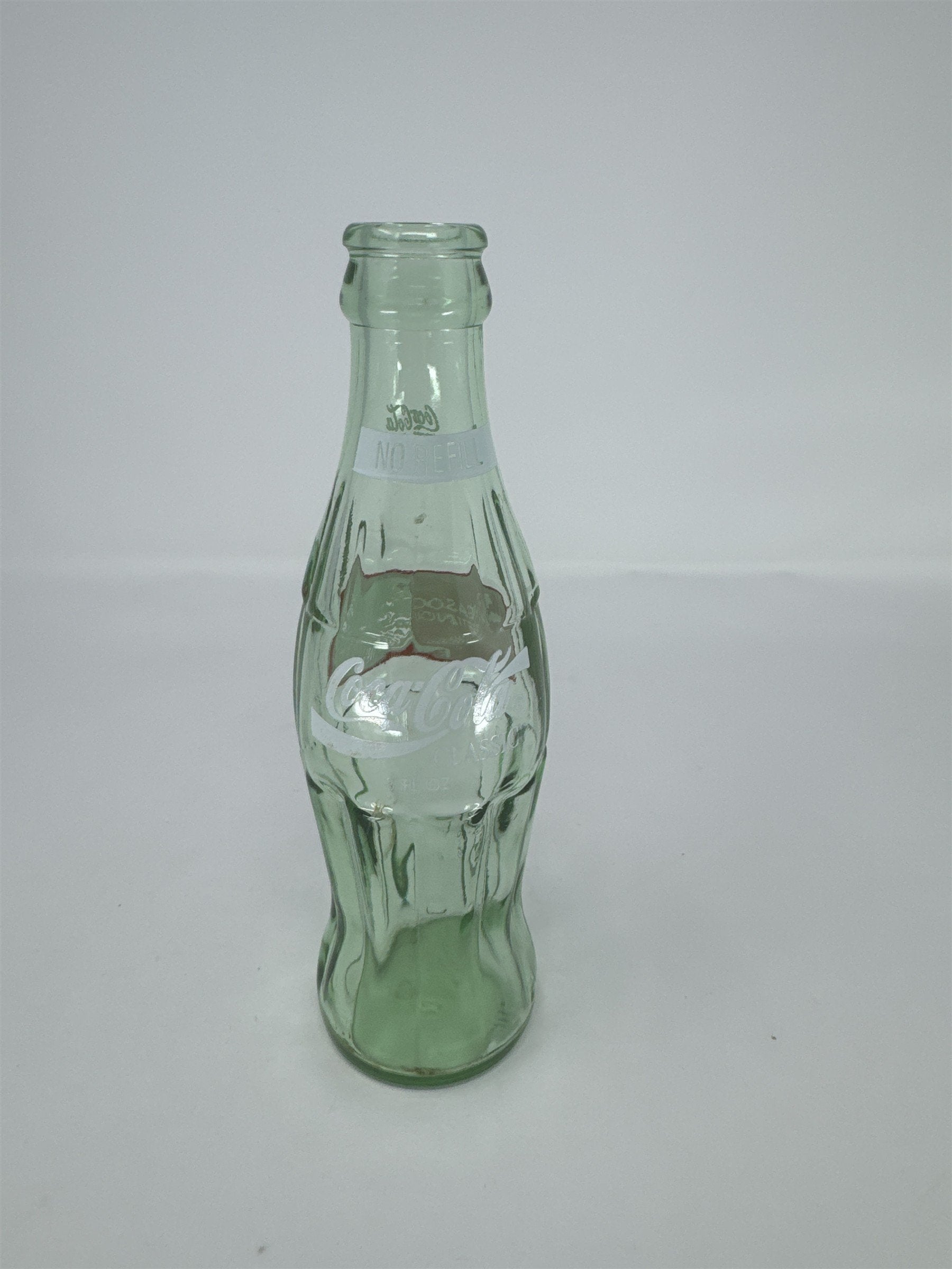Vtg Coca-Cola Bottle Seasons Greetings Santa Claus 8oz Glass Commemorative Green